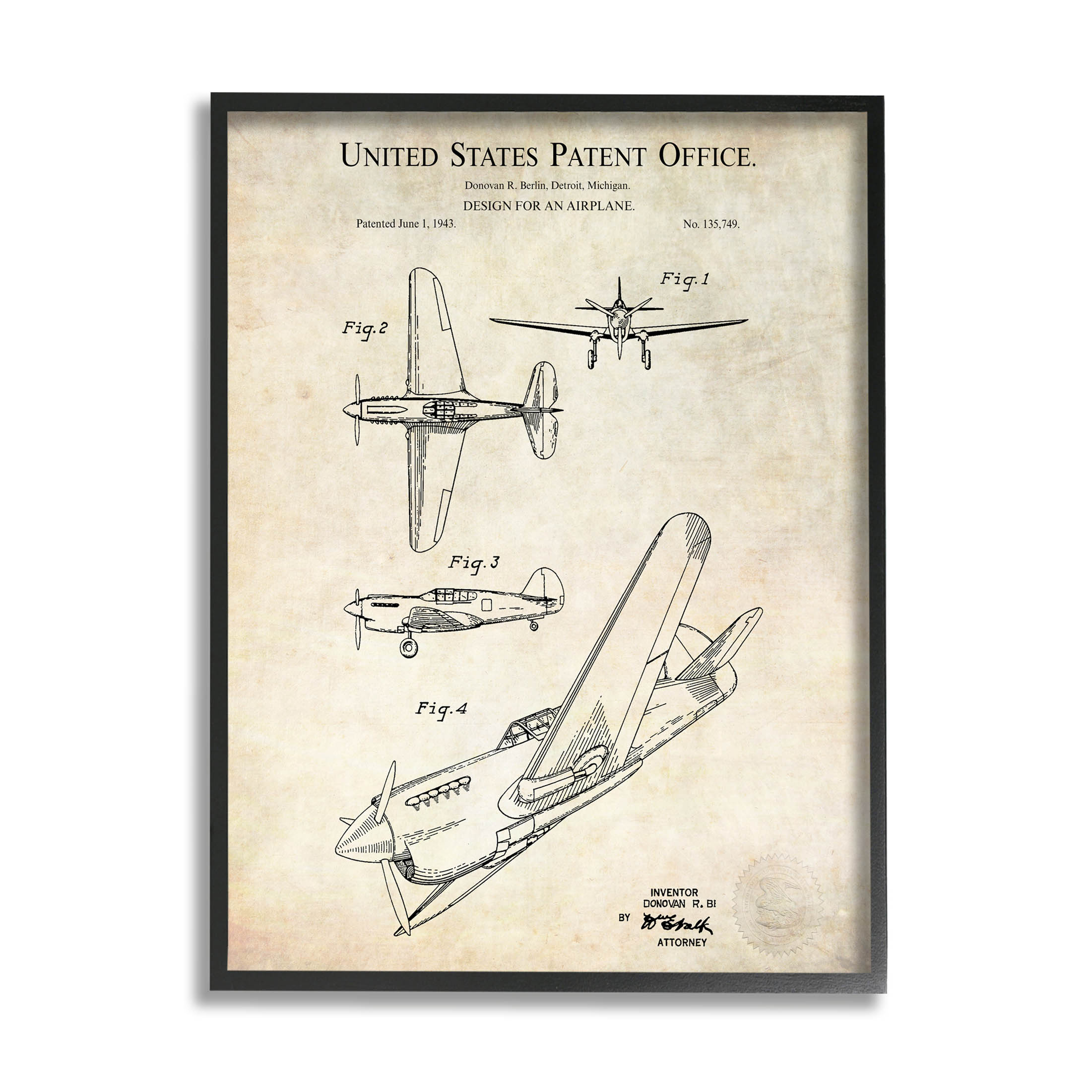 Stupell Industries Vintage Plane Flight Diagram Graphic Art Black ...