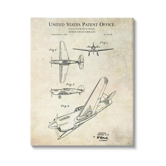 Stupell Industries Vintage Plane Flight Diagram Graphic Art Gallery Wrapped Canvas Print Wall Art, Design by Karl Hronek