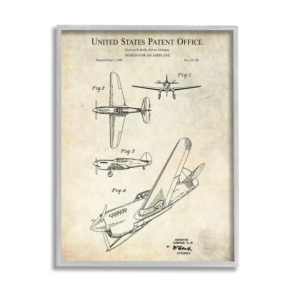Stupell Industries Vintage Plane Flight Diagram Graphic Art Gray Framed Art Print Wall Art, Design by Karl Hronek