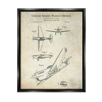 Stupell Industries Vintage Plane Flight Diagram Graphic Art Jet Black Floating Framed Canvas Print Wall Art, Design by Karl Hronek