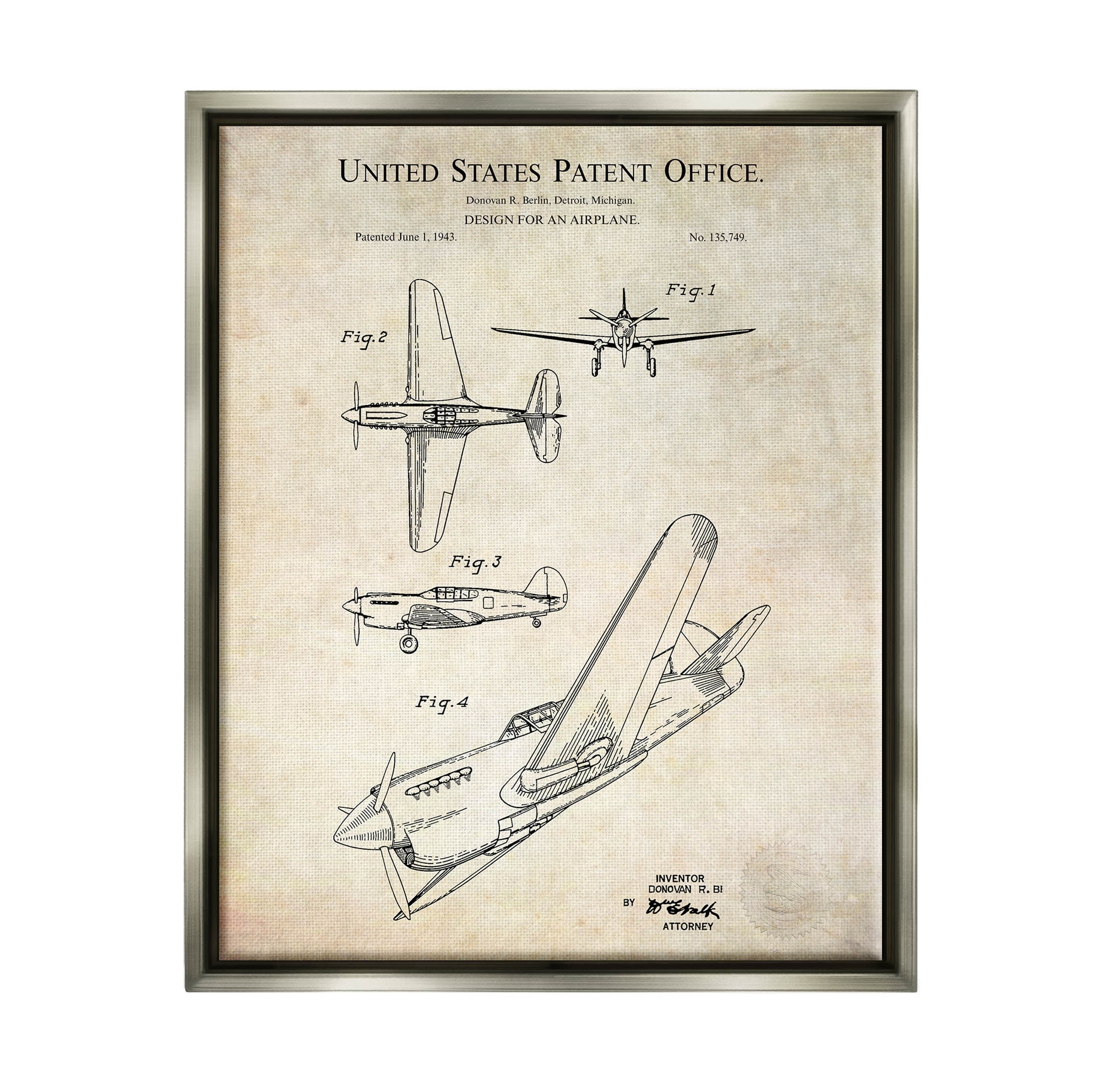 Stupell Industries Vintage Plane Flight Diagram Graphic Art Luster Gray Floating Framed Canvas Print Wall Art, Design by Karl Hronek