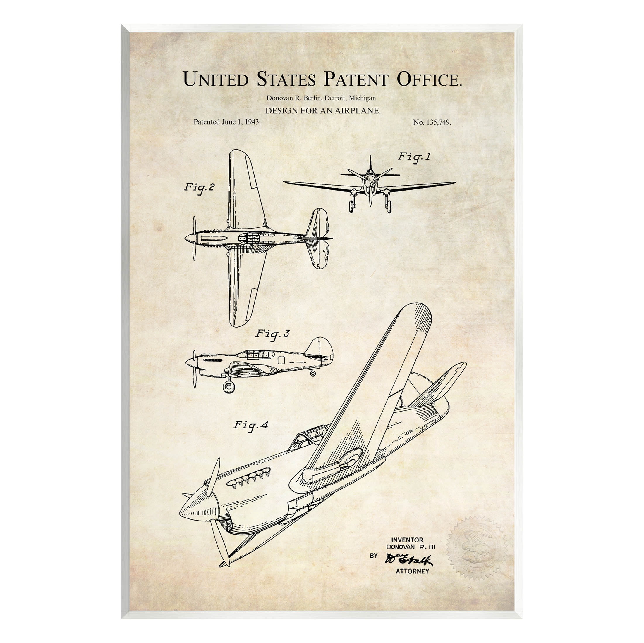Stupell Industries Vintage Plane Flight Diagram Graphic Art Unframed Art Print Wall Art, Design by Karl Hronek