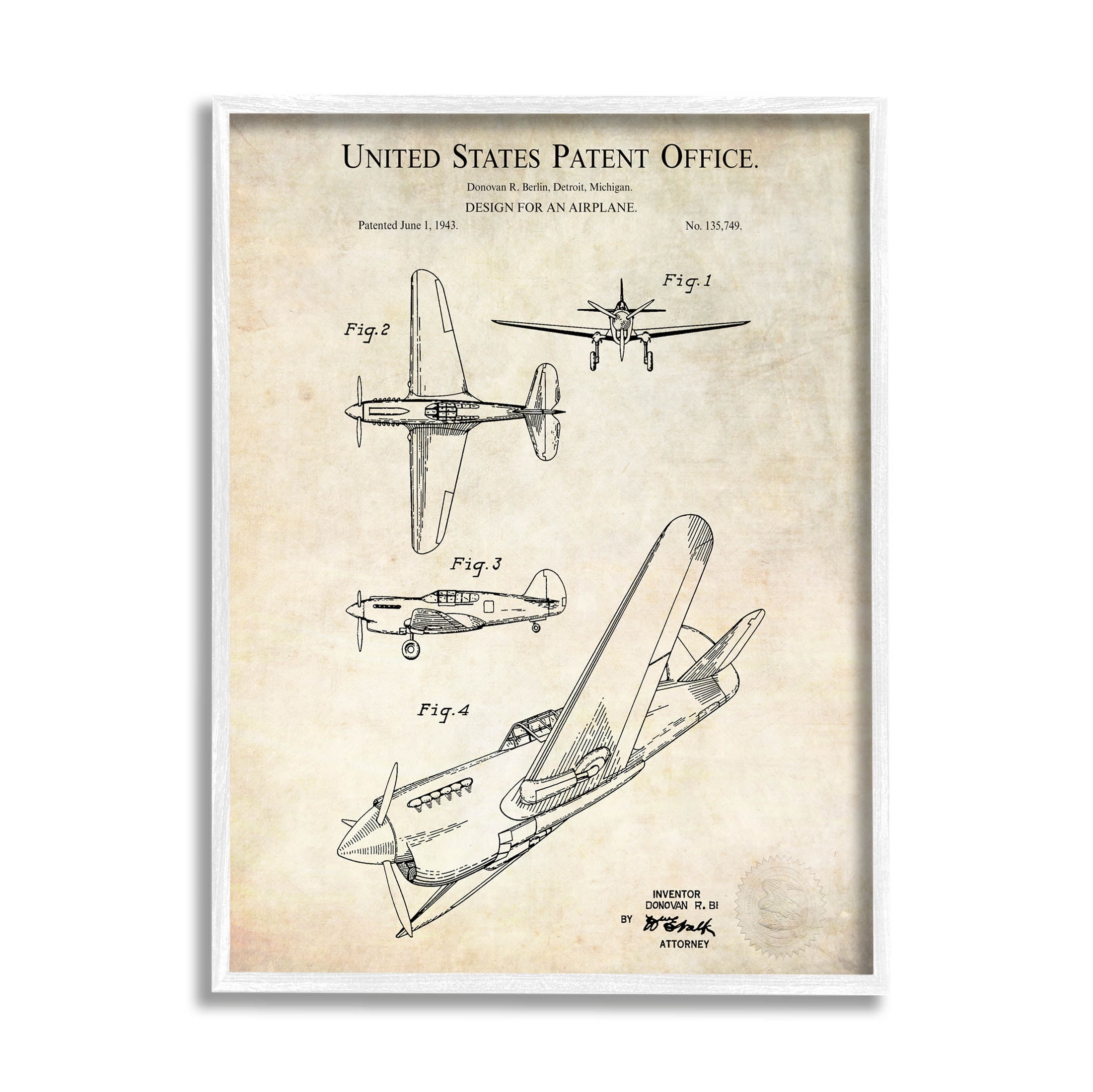 Stupell Industries Vintage Plane Flight Diagram Graphic Art White Framed Art Print Wall Art, Design by Karl Hronek