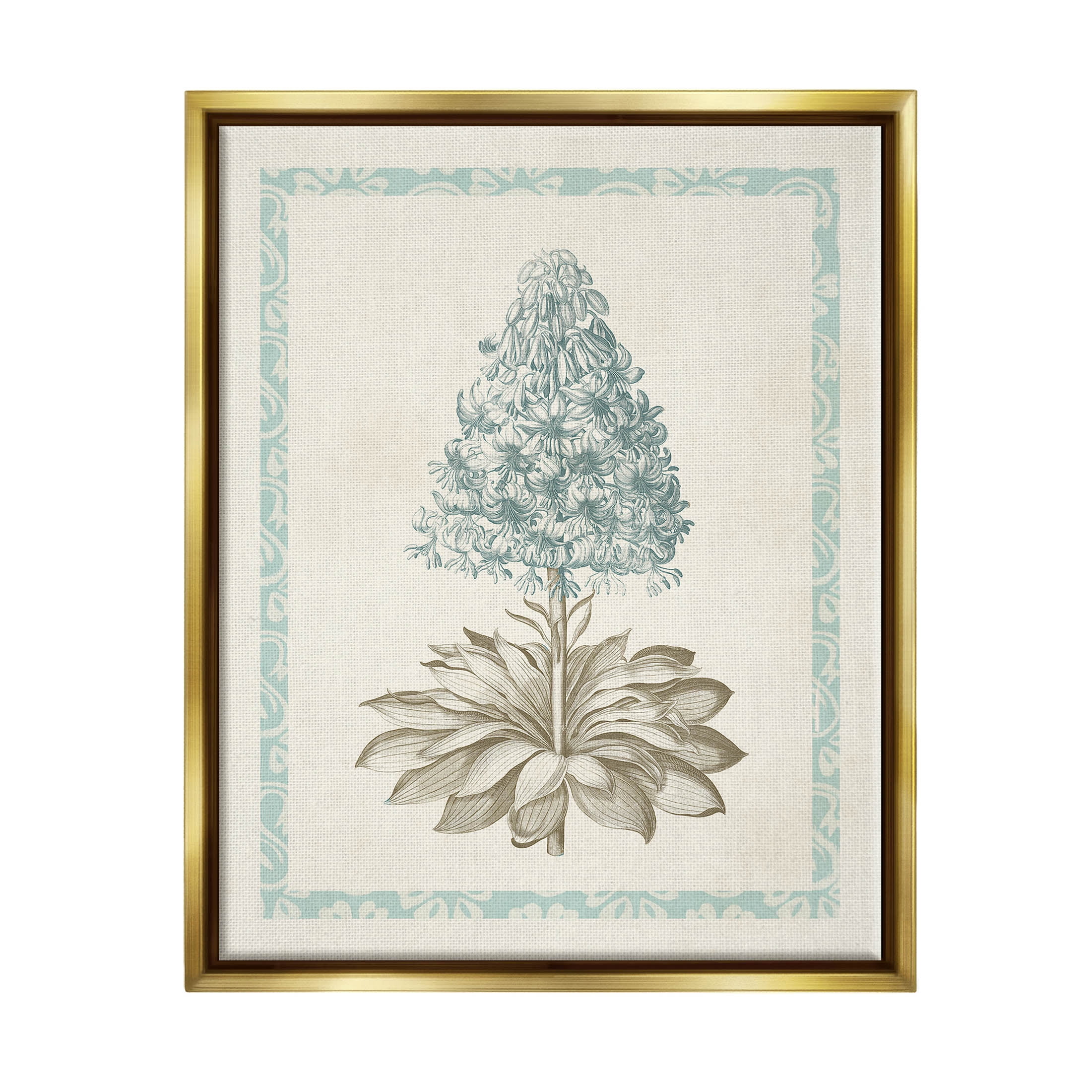 Stupell Industries Vintage Plant Nature Study Graphic Art Metallic Gold Floating Framed Canvas Print Wall Art, Design by Vision Studio