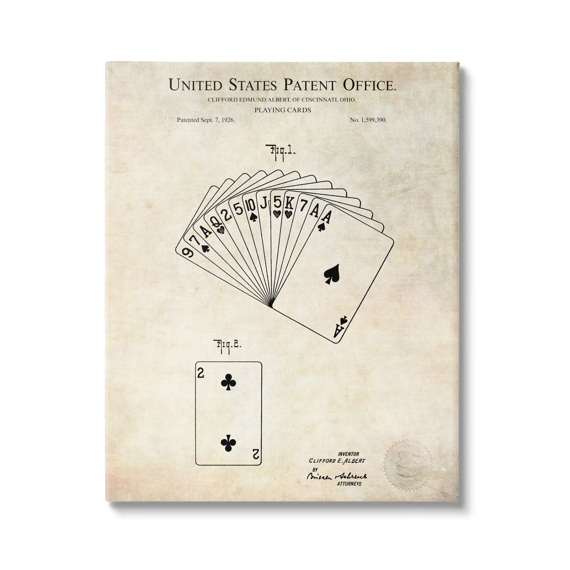 Stupell Industries Vintage Playing Cards Patent Diagram Blueprint Text Canvas Wall Art, 16 x 20, Design by Karl Hronek
