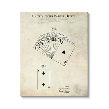 Stupell Industries Vintage Playing Cards Patent Diagram Blueprint Text Canvas Wall Art, 16 x 20, Design by Karl Hronek