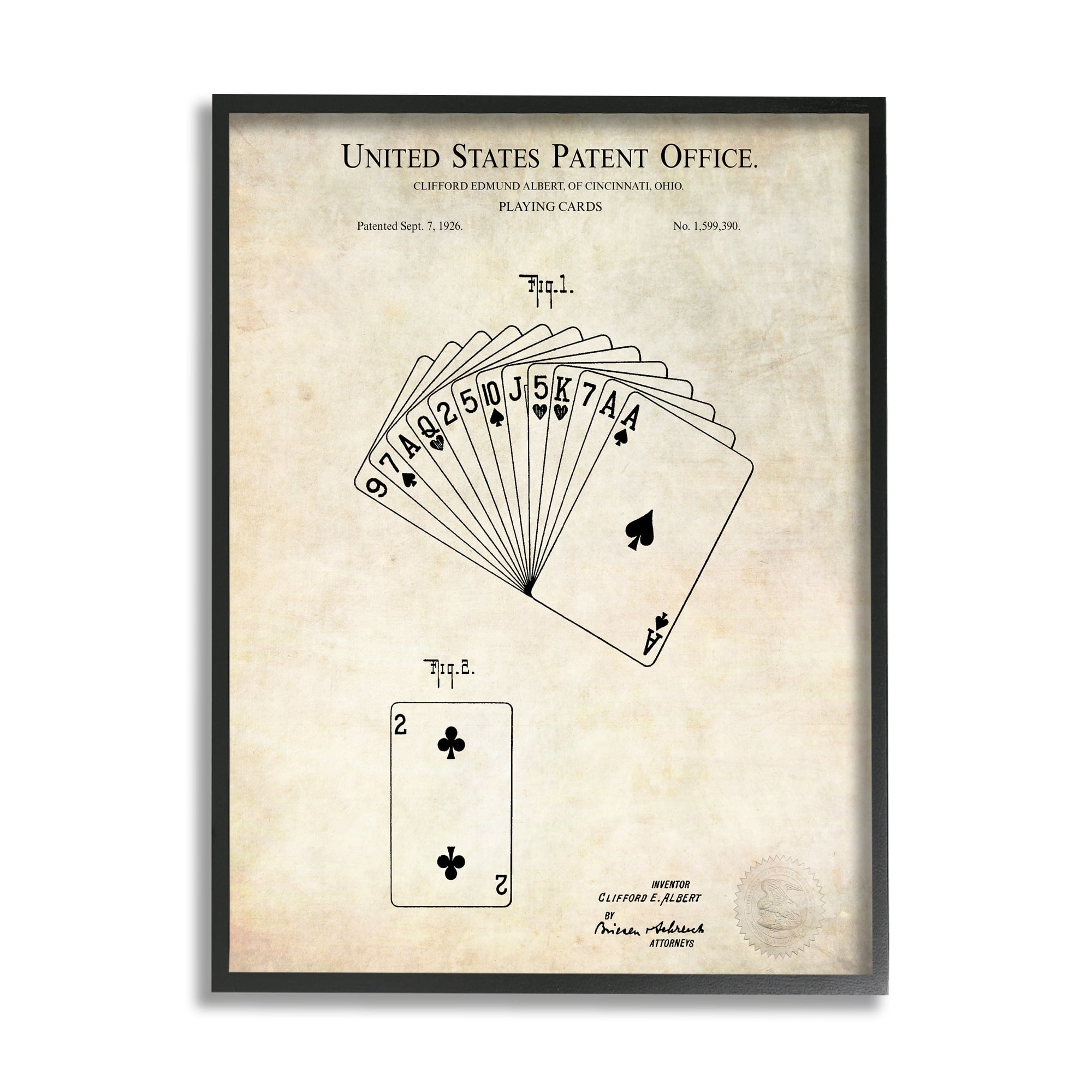 Stupell Industries Vintage Playing Cards Patent Diagram Blueprint Text Framed Wall Art, 11 x 14, Design by Karl Hronek