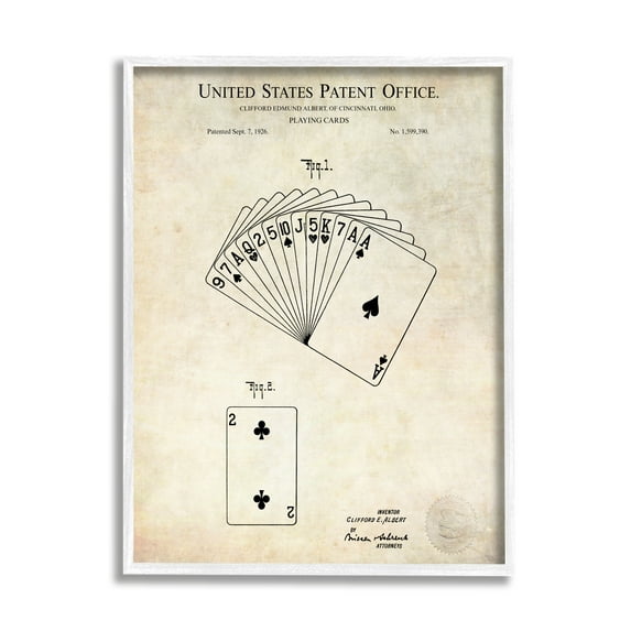 Stupell Industries Vintage Playing Cards Patent Diagram Blueprint Text Framed Wall Art, 11 x 14, Design by Karl Hronek