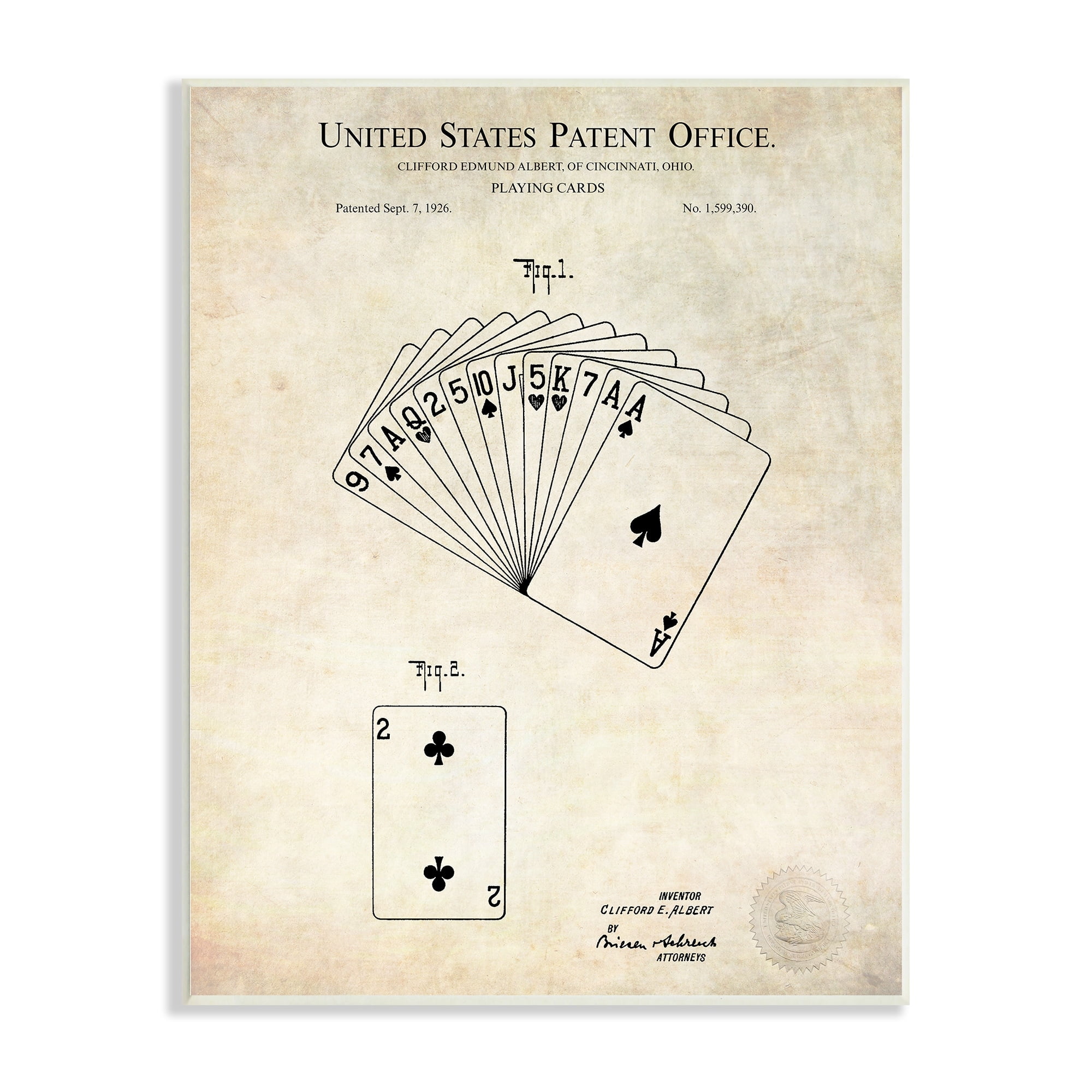 Stupell Industries Vintage Playing Cards Patent Diagram Blueprint Text Wood Wall Art, 13 x 19, Design by Karl Hronek