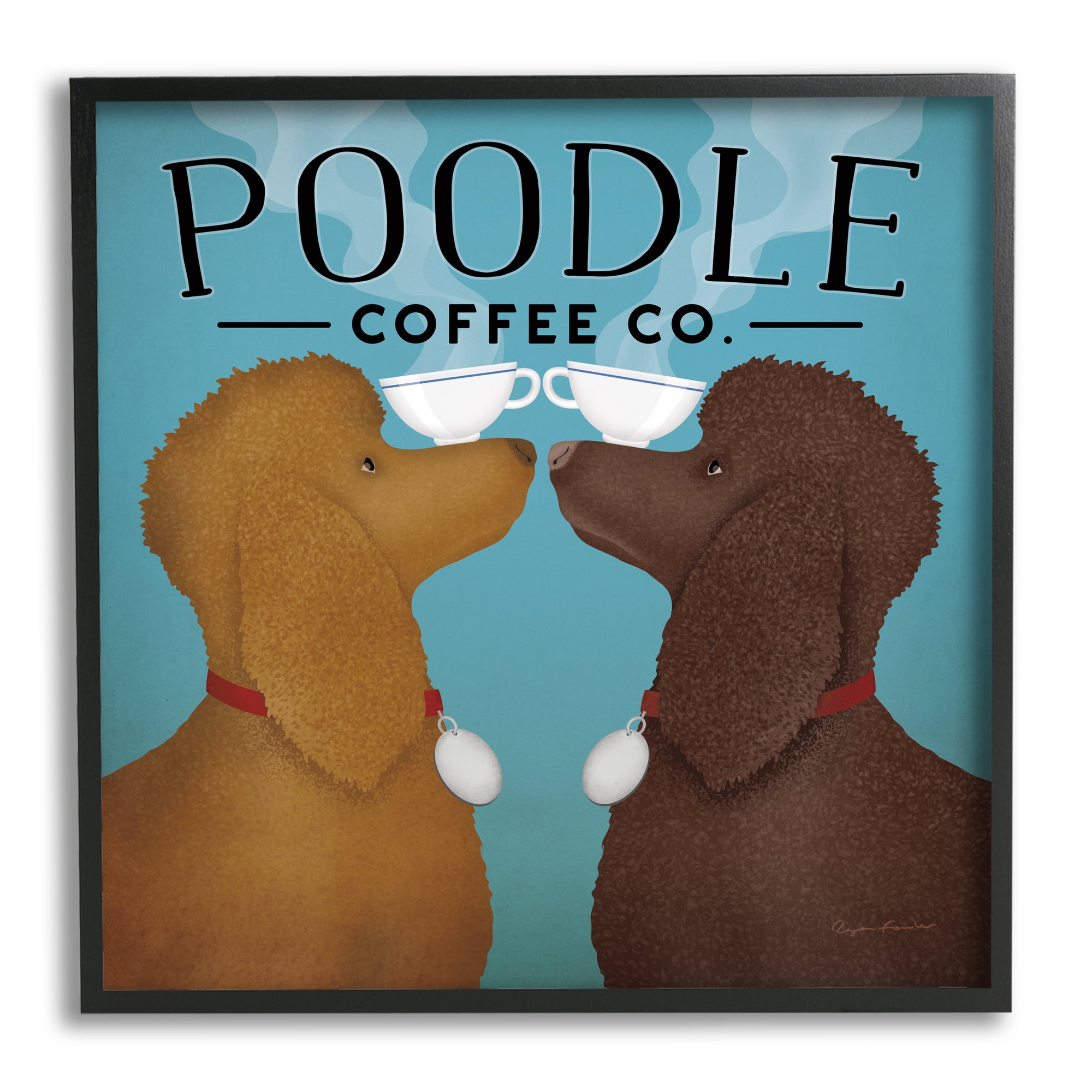Stupell Industries Vintage Poodle Coffee Co Animals & Insects Painting Black Framed Art Print Wall Art, 17 x 17