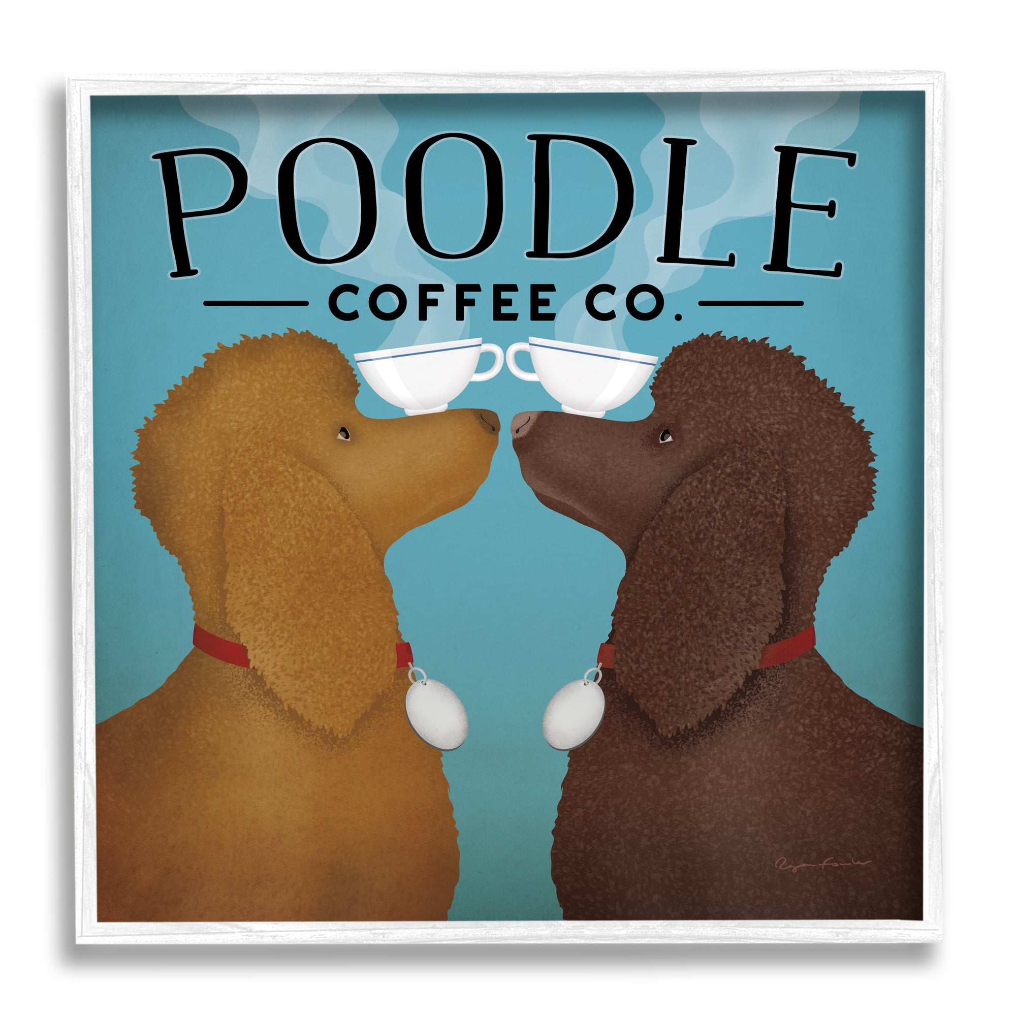 Stupell Industries Vintage Poodle Coffee Co Animals & Insects Painting White Framed Art Print Wall Art, 12 x 12