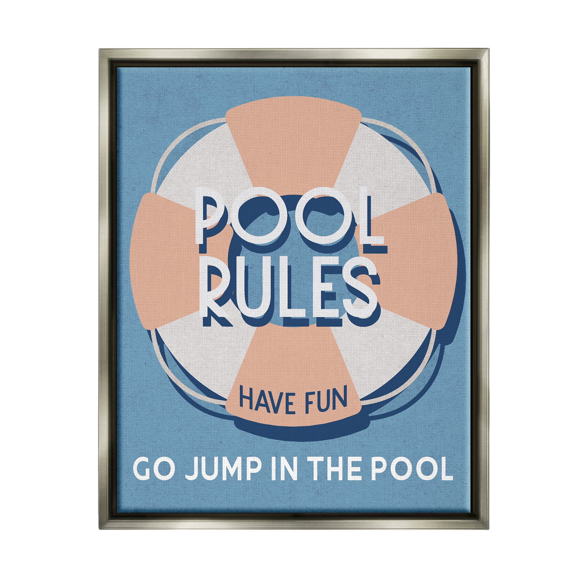 Vintage Blue and Beige Pool Rules Framed Canvas Wall Art