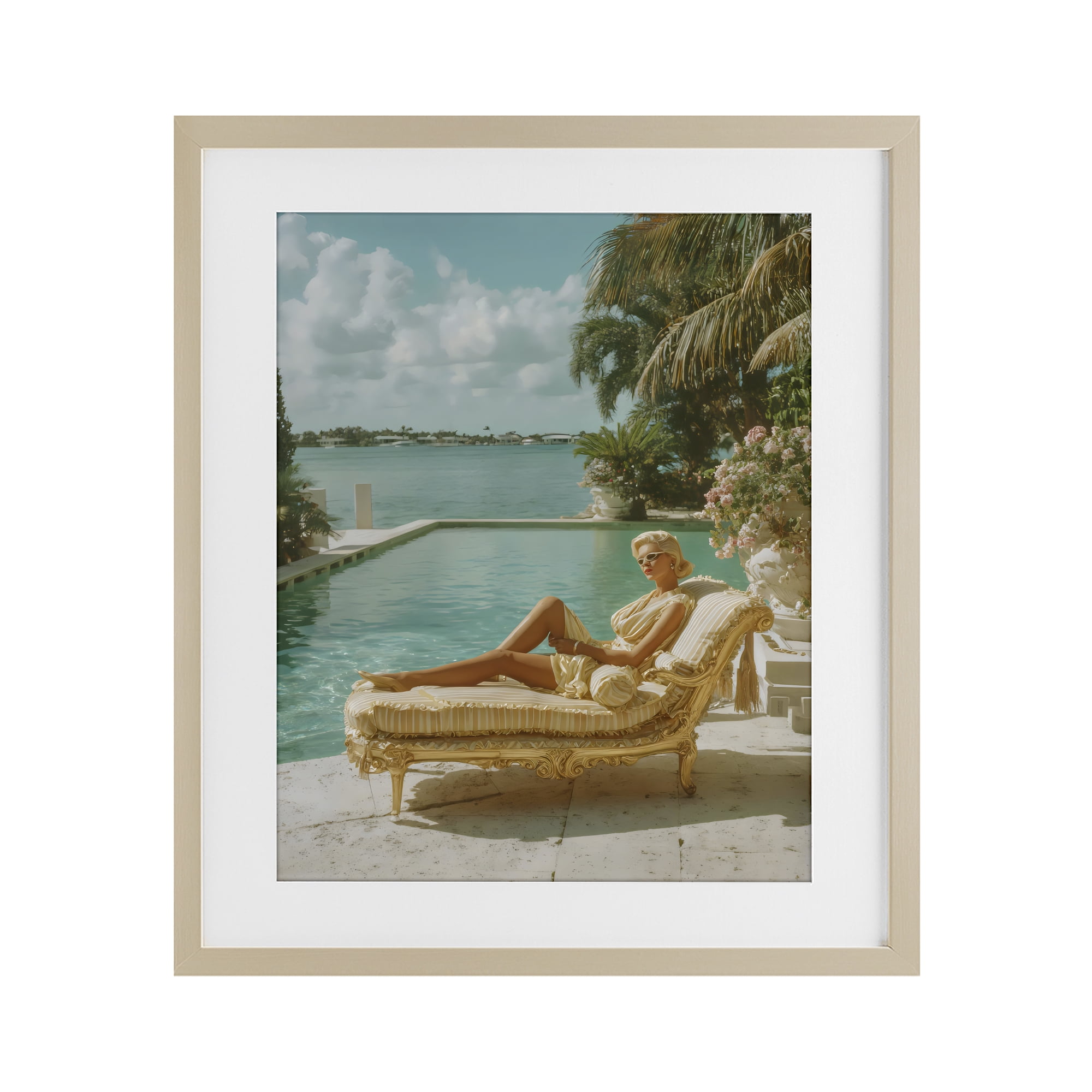 Stupell Industries Vintage Poolside Woman Birch Framed Print Under Glass, design by Franklyn Gregory