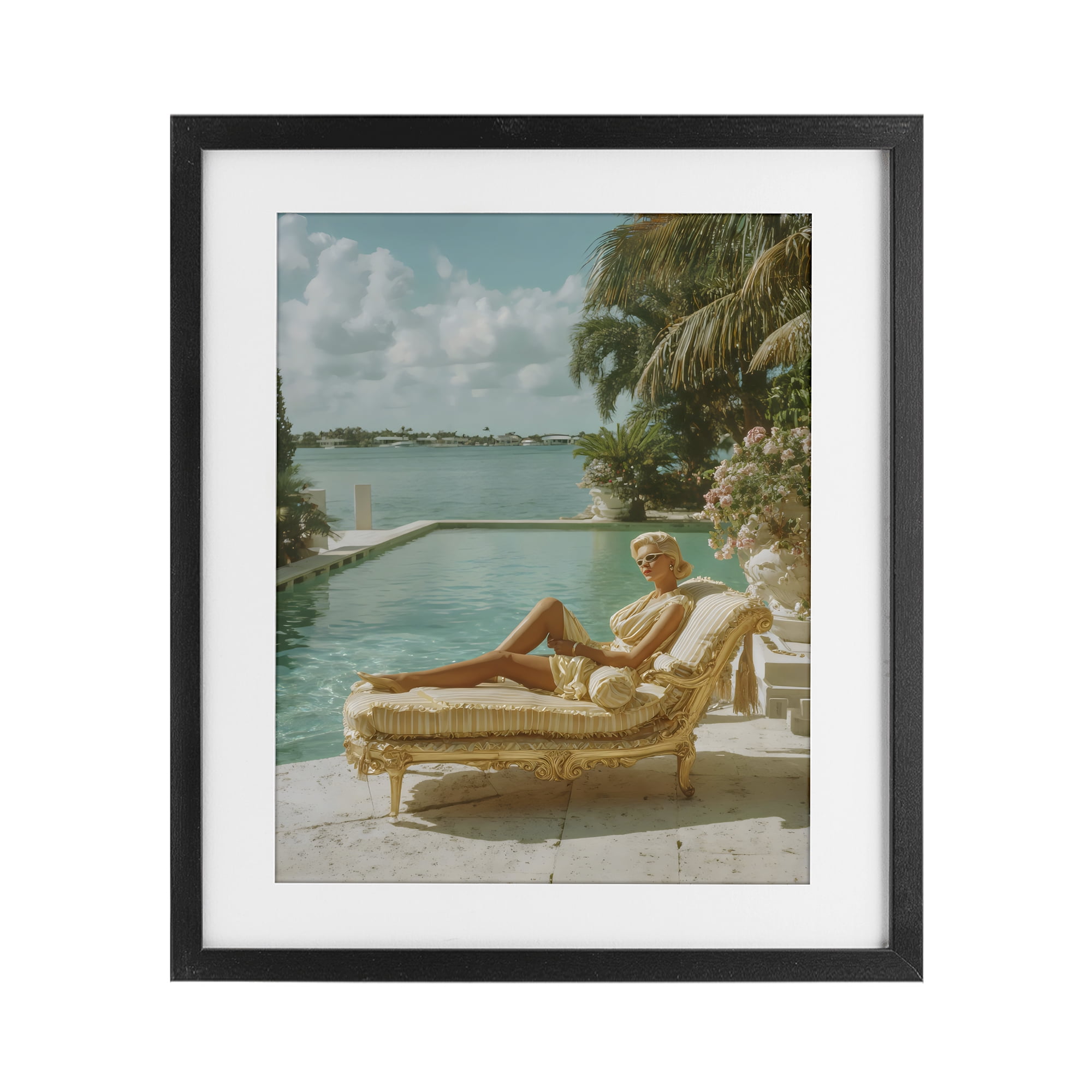 Stupell Industries Vintage Poolside Woman Black Framed Print Under Glass, design by Franklyn Gregory