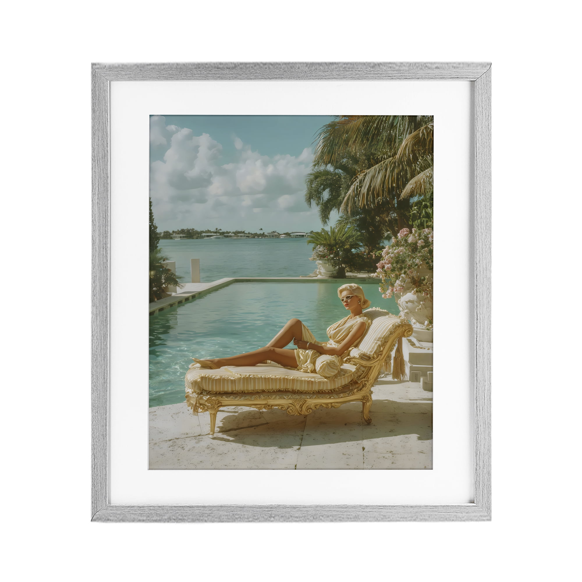 Stupell Industries Vintage Poolside Woman Gray Framed Print Under Glass, design by Franklyn Gregory
