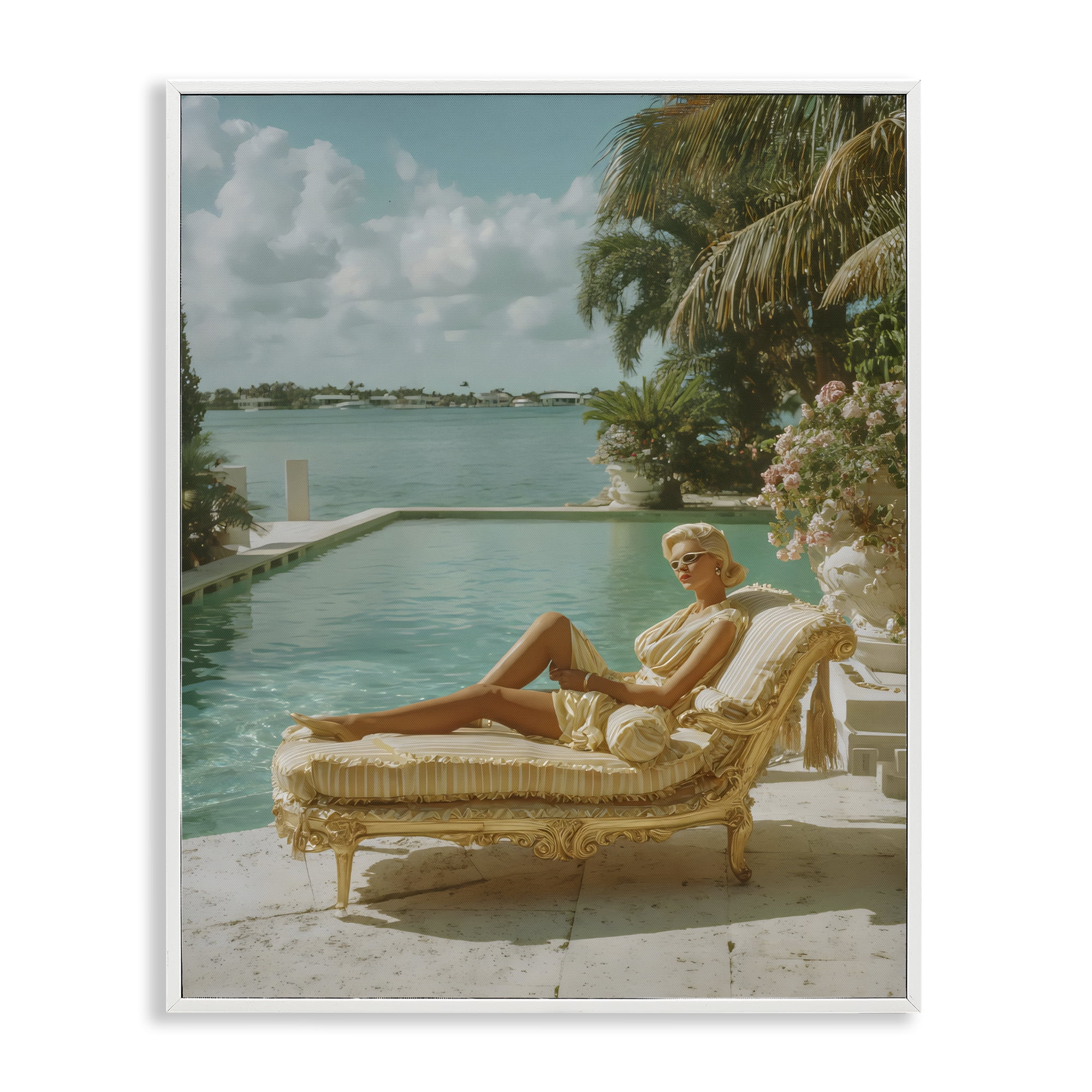 Stupell Industries Vintage Poolside Woman White Framed Giclee Art, design by Franklyn Gregory