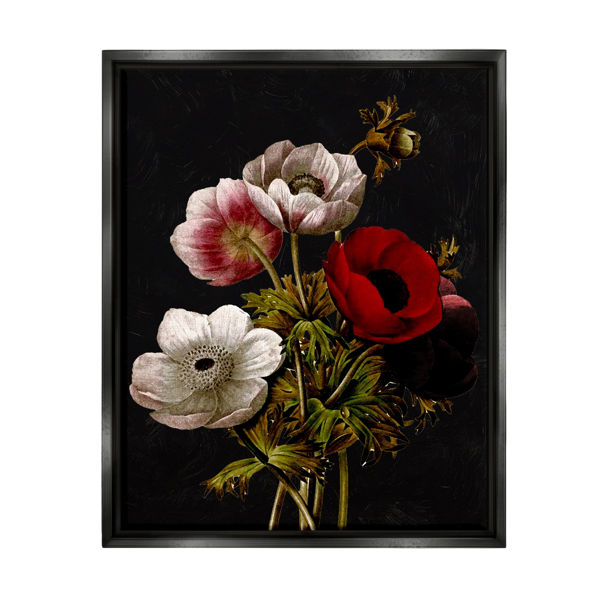Stupell Industries Vintage Poppy Bouquet Botanical & Floral Painting Black Floater Framed Art Print Wall Art, 25 x 31