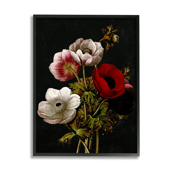 Stupell Industries Vintage Poppy Bouquet Botanical & Floral Painting Black Framed Art Print Wall Art, 16 x 20