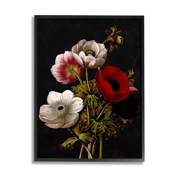 Stupell Industries Vintage Poppy Bouquet Botanical & Floral Painting Black Framed Art Print Wall Art, 16 x 20