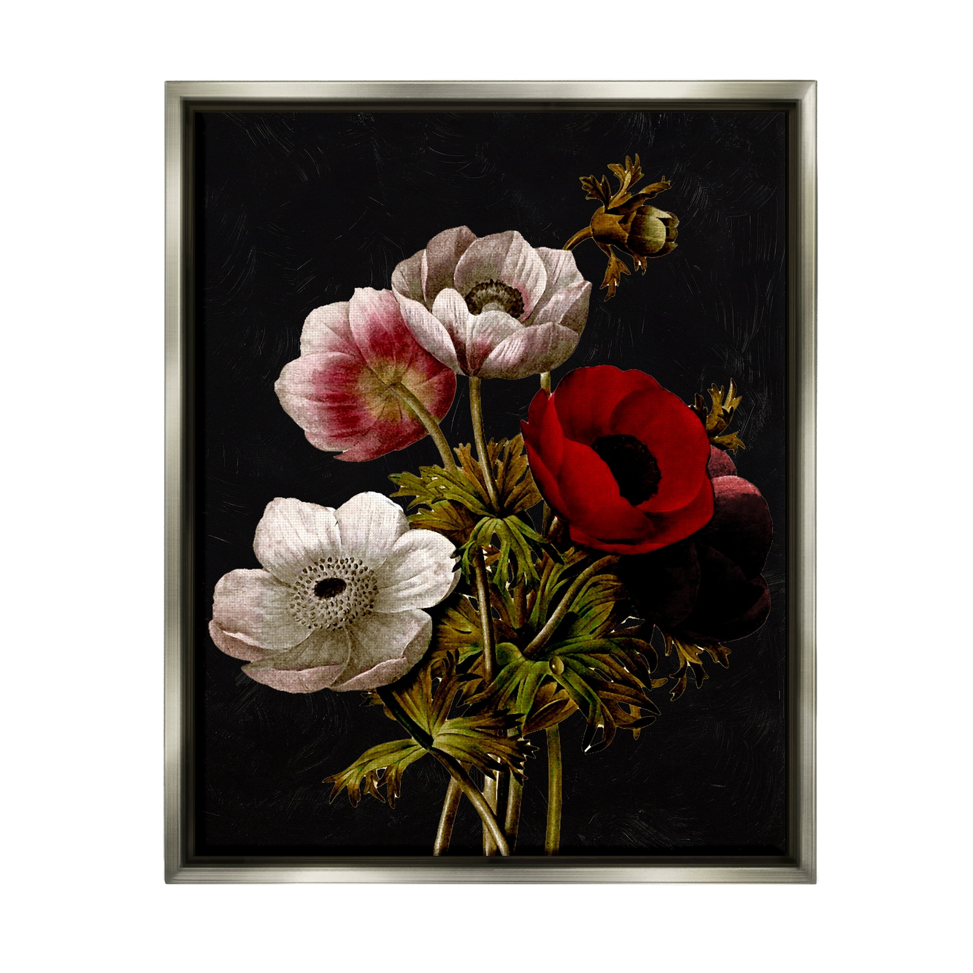 Stupell Industries Vintage Poppy Bouquet Botanical & Floral Painting Gray Floater Framed Art Print Wall Art, 17 x 21