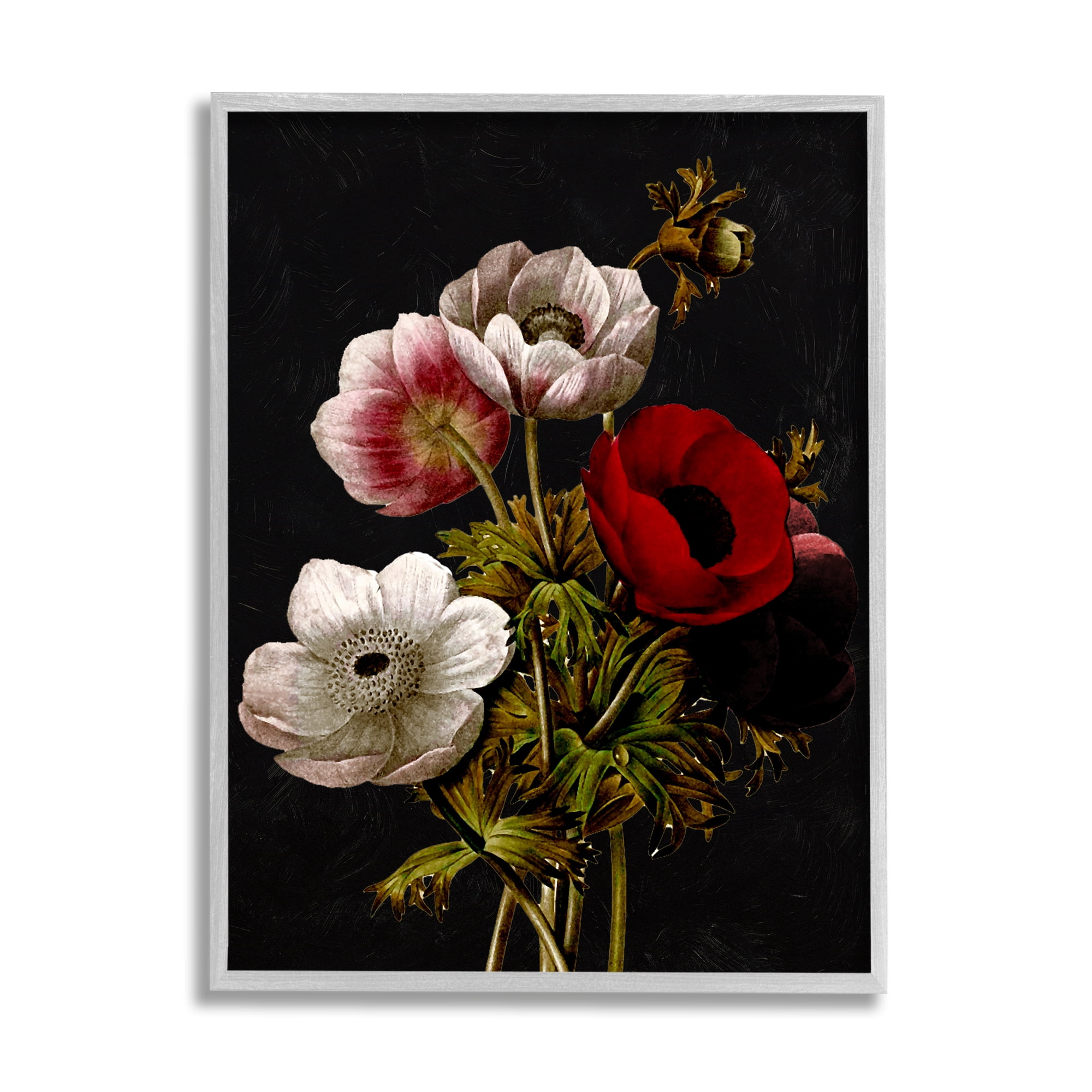 Stupell Industries Vintage Poppy Bouquet Botanical & Floral Painting Gray Framed Art Print Wall Art, 11 x 14