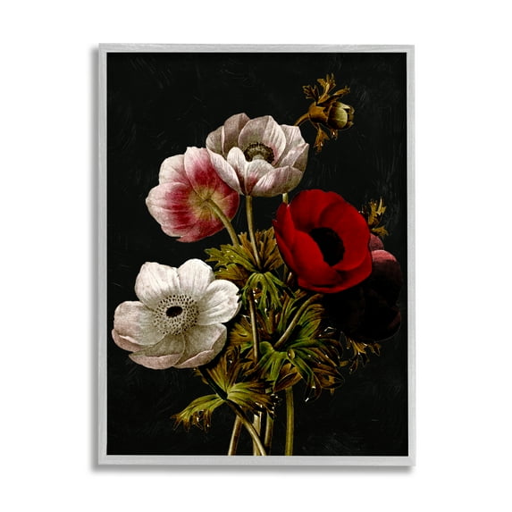 Stupell Industries Vintage Poppy Bouquet Botanical & Floral Painting Gray Framed Art Print Wall Art, 11 x 14
