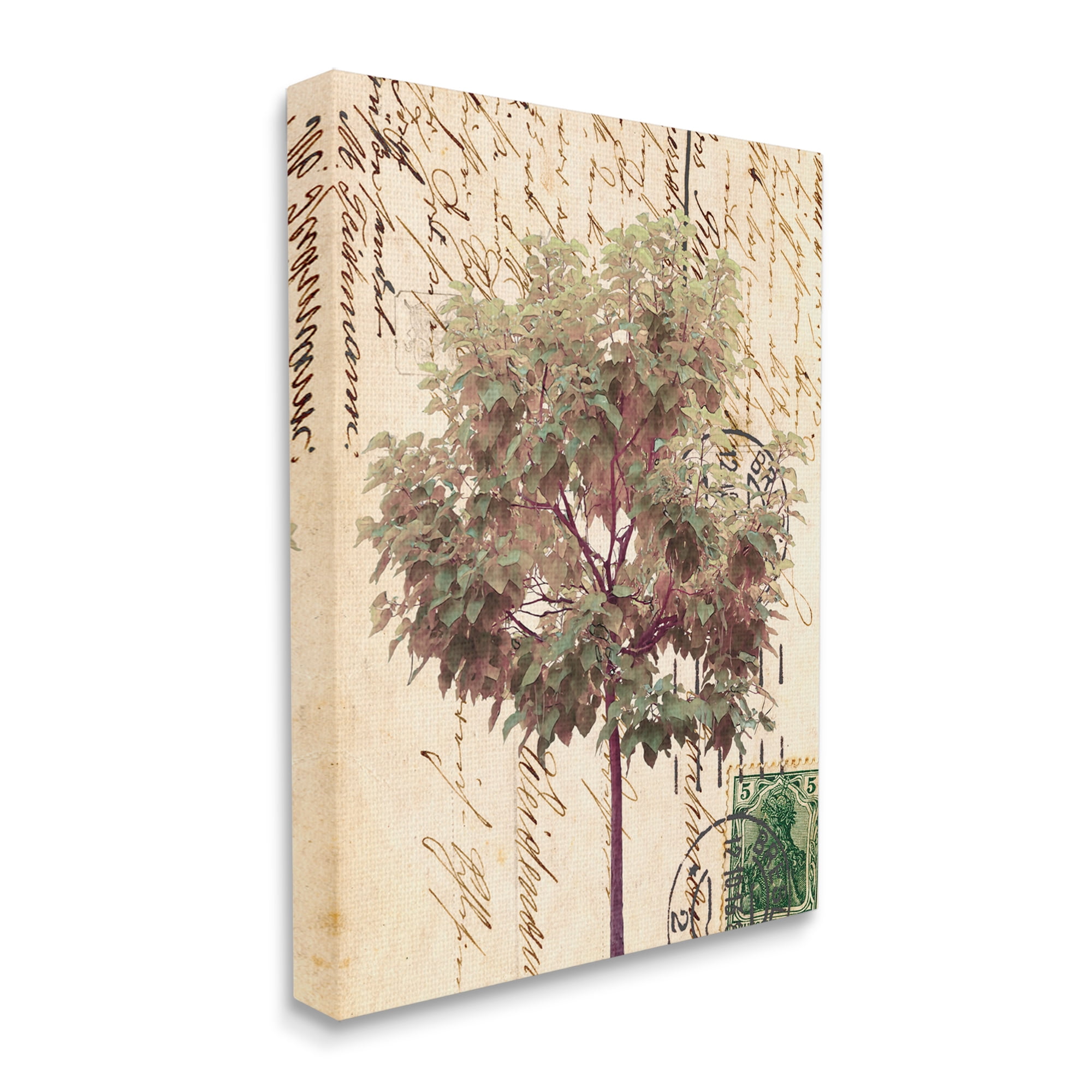 Stupell Industries Vintage Postal Script Note Red Root Tree Abstract Painting Gallery Wrapped Canvas Art Print Wall Art, 24 x 30