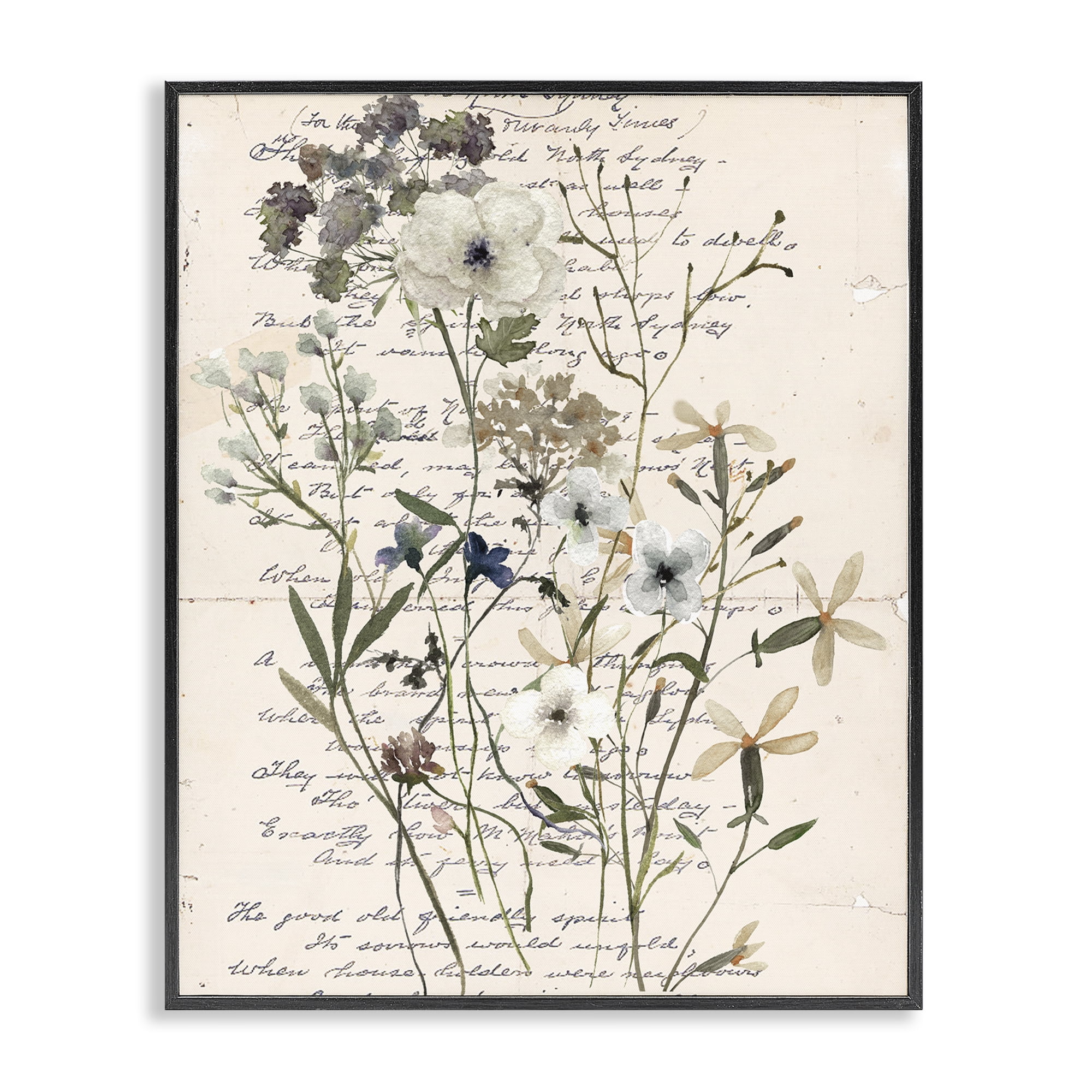 Stupell Industries Vintage Pressed Flowers Plants & Flowers Painting Black Framed Art Print Wall Art, 24 x 30