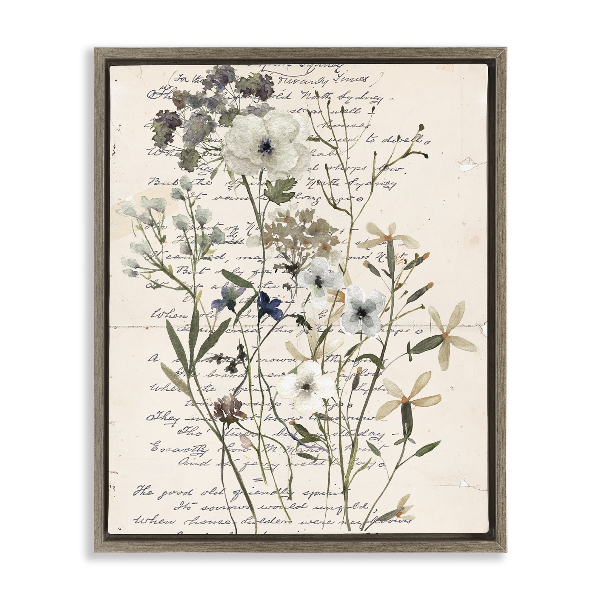 Stupell Industries Vintage Pressed Flowers Plants & Flowers Painting Brown Floater Framed Canvas Art Print Wall Art, 25 x 31