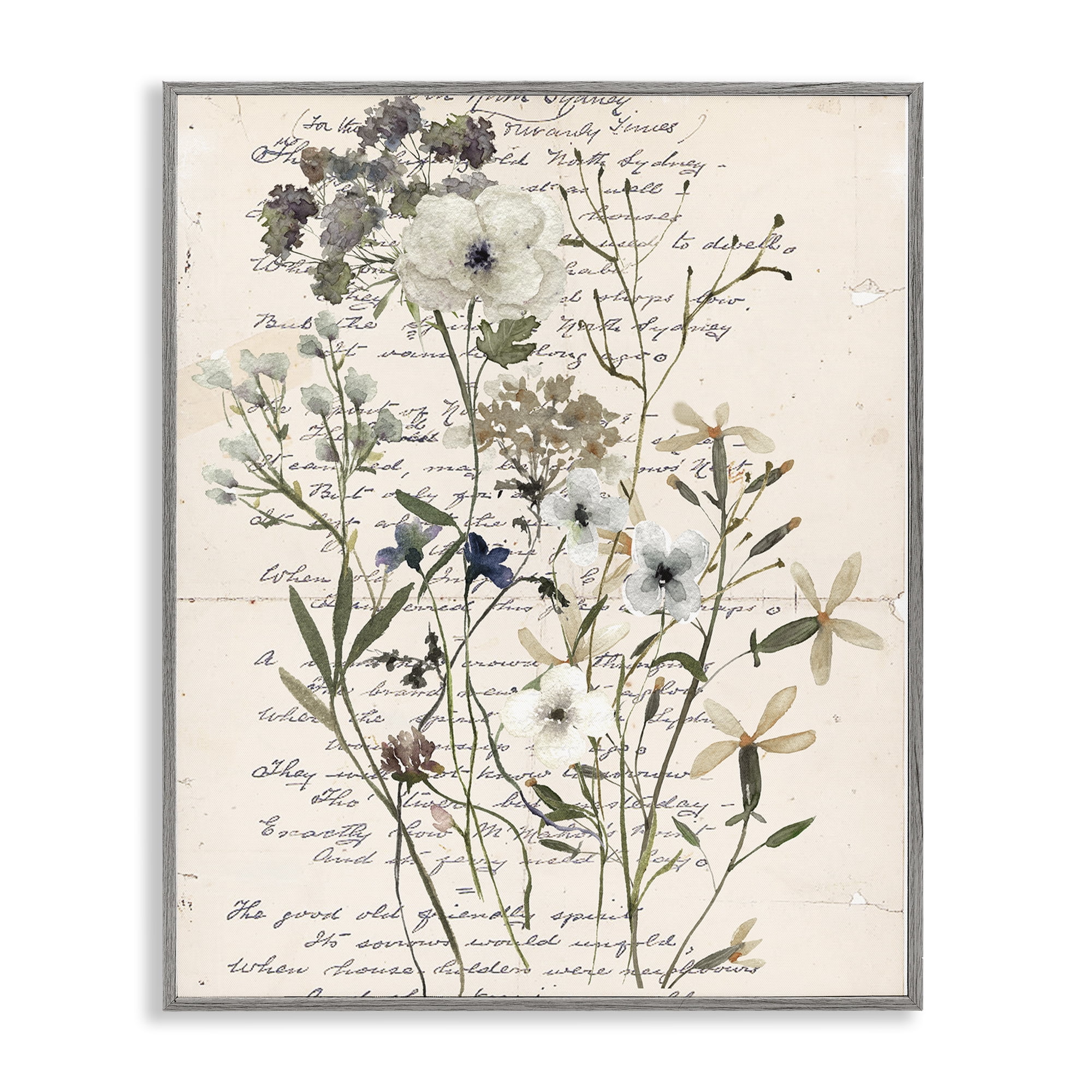 Stupell Industries Vintage Pressed Flowers Plants & Flowers Painting Gray Framed Art Print Wall Art, 16 x 20
