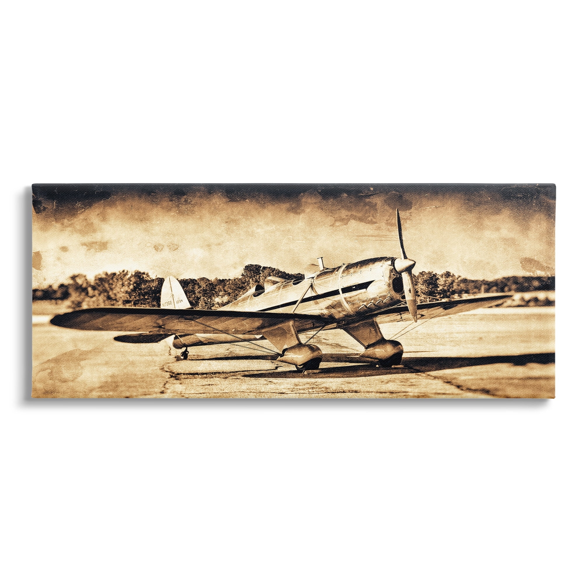 Stupell Industries Vintage Propeller Airplane Aircraft Sepia Photography Canvas Wall Art, 24 x 10, Design by John Slemp