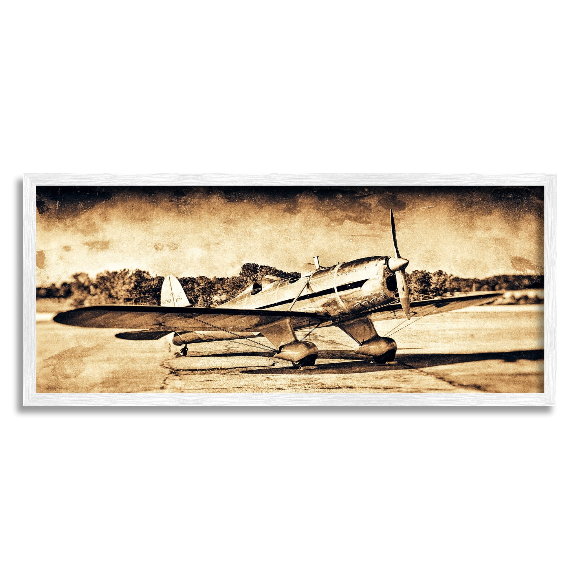 Stupell Industries Vintage Propeller Airplane Aircraft Sepia Photography Framed Wall Art, 30 x 13, Design by John Slemp