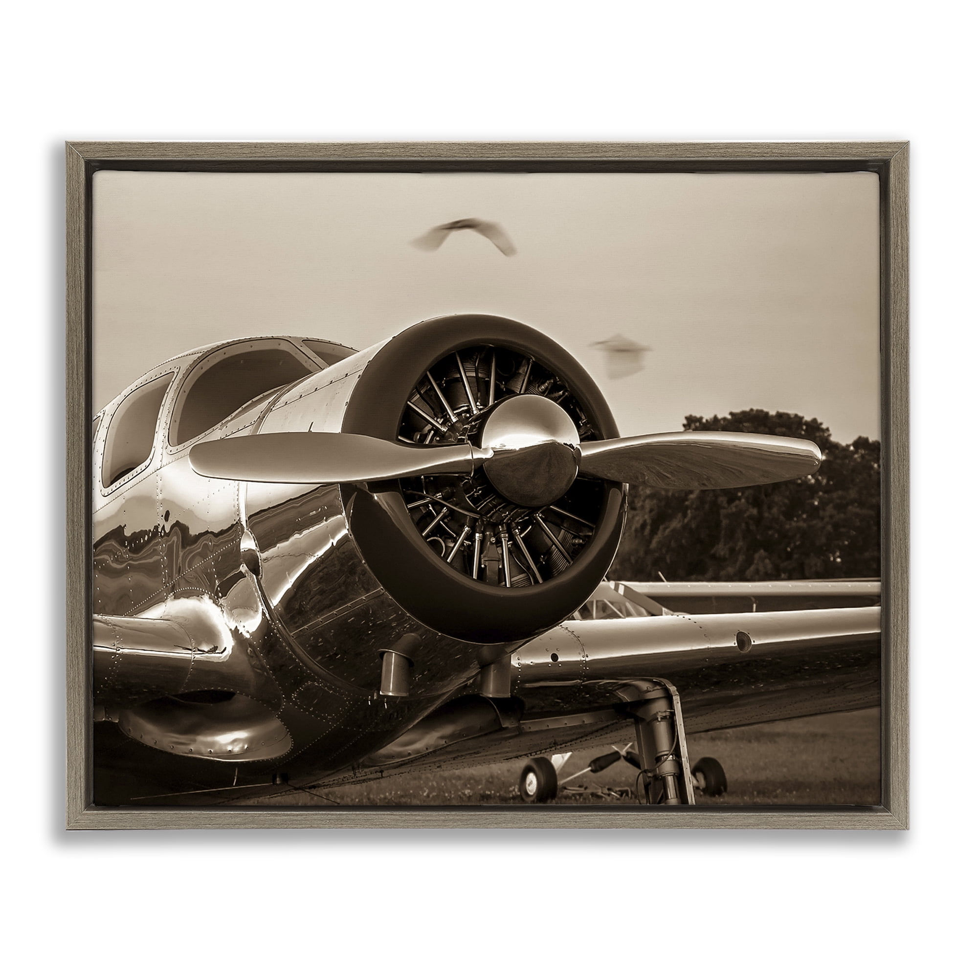 Stupell Industries Vintage Propeller View Transportation Photography Brown Floater Framed Canvas Art Print Wall Art, 21 x 17
