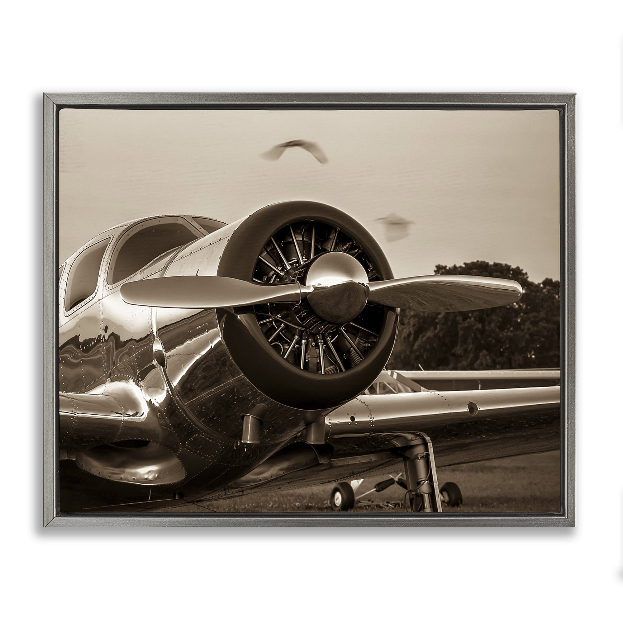 Stupell Industries Vintage Propeller View Transportation Photography Gray Floater Framed Canvas Art Print Wall Art, 21 x 17