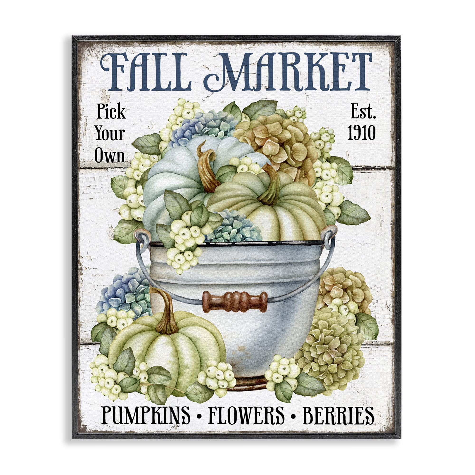 Stupell Industries Vintage Pumpkins & Hydgrangea Holiday Painting Black Framed Art Prints Wall Art, 16 x 20