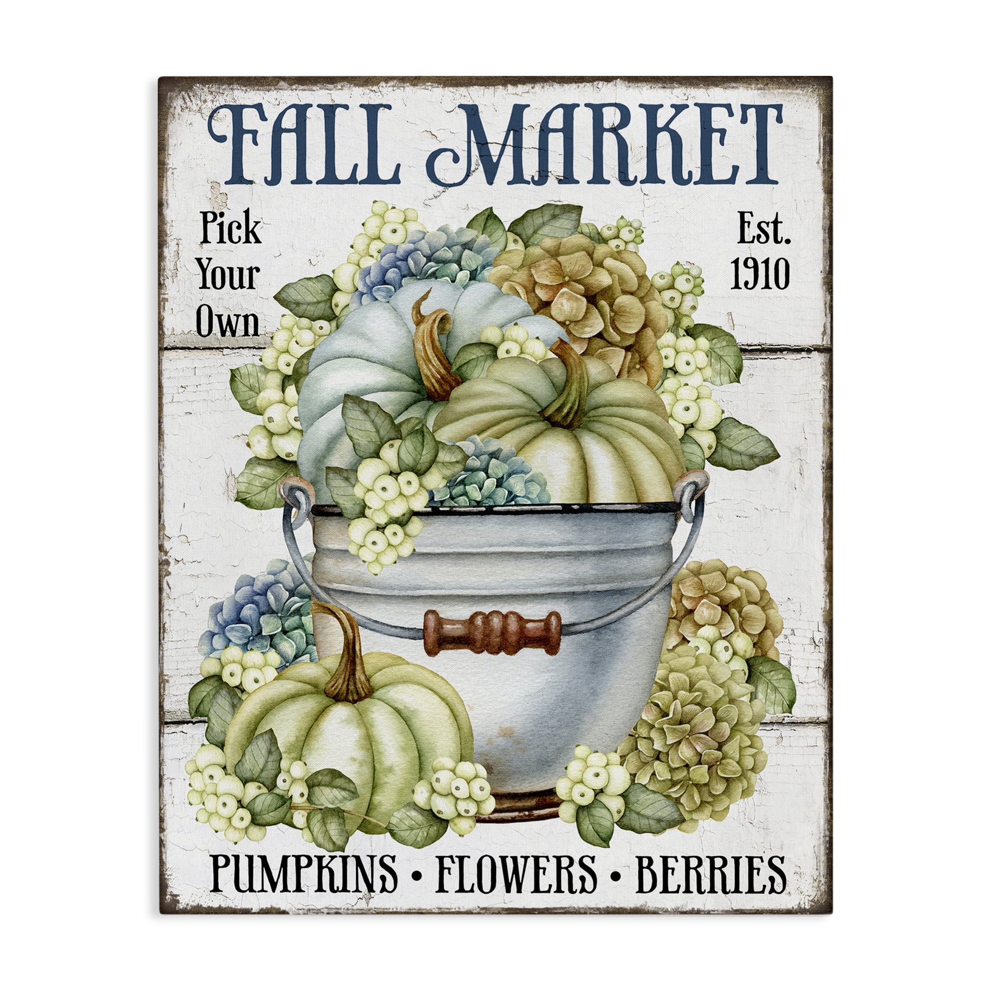 Stupell Industries Vintage Pumpkins & Hydgrangea Holiday Painting Gallery Wrapped Canvas Art Prints Wall Art, 30 x 40