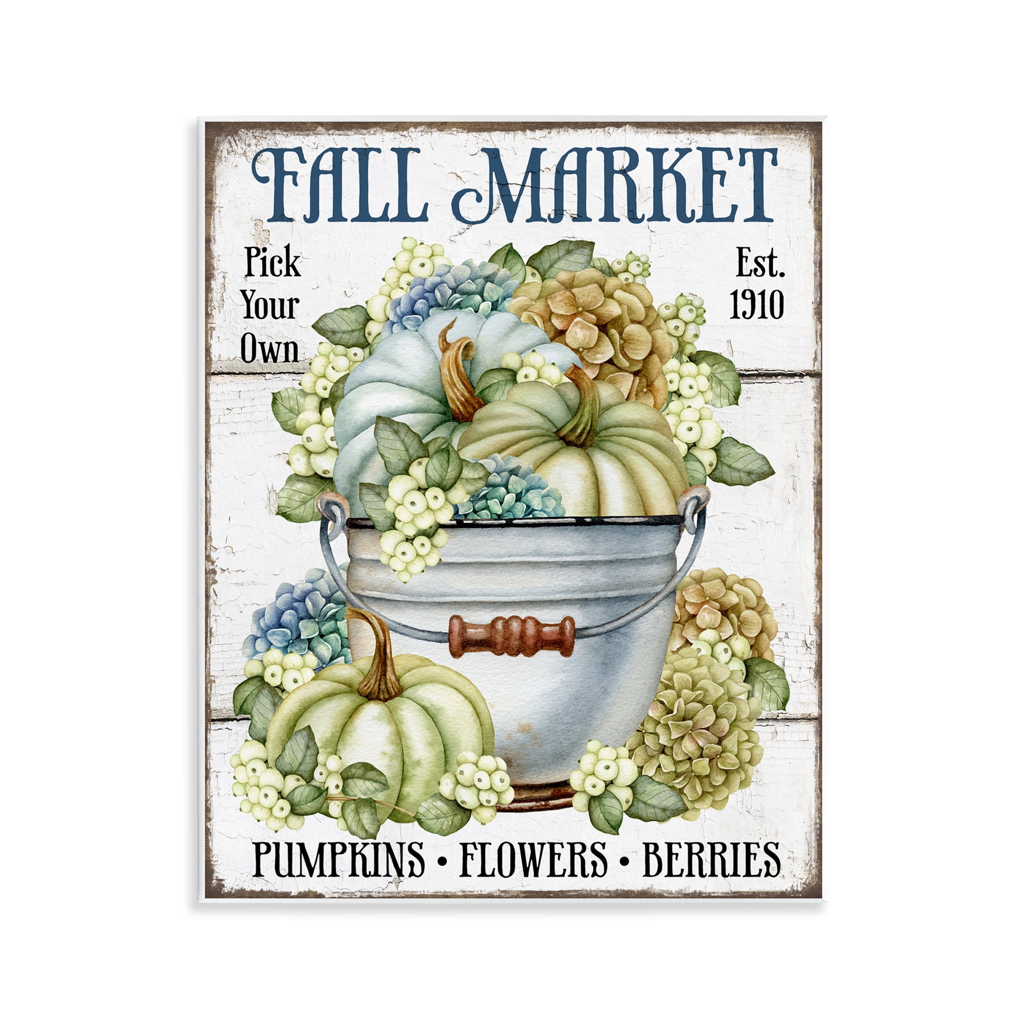 Stupell Industries Vintage Pumpkins & Hydgrangea Holiday Painting Unframed Art Prints Wall Art, 11 x 14