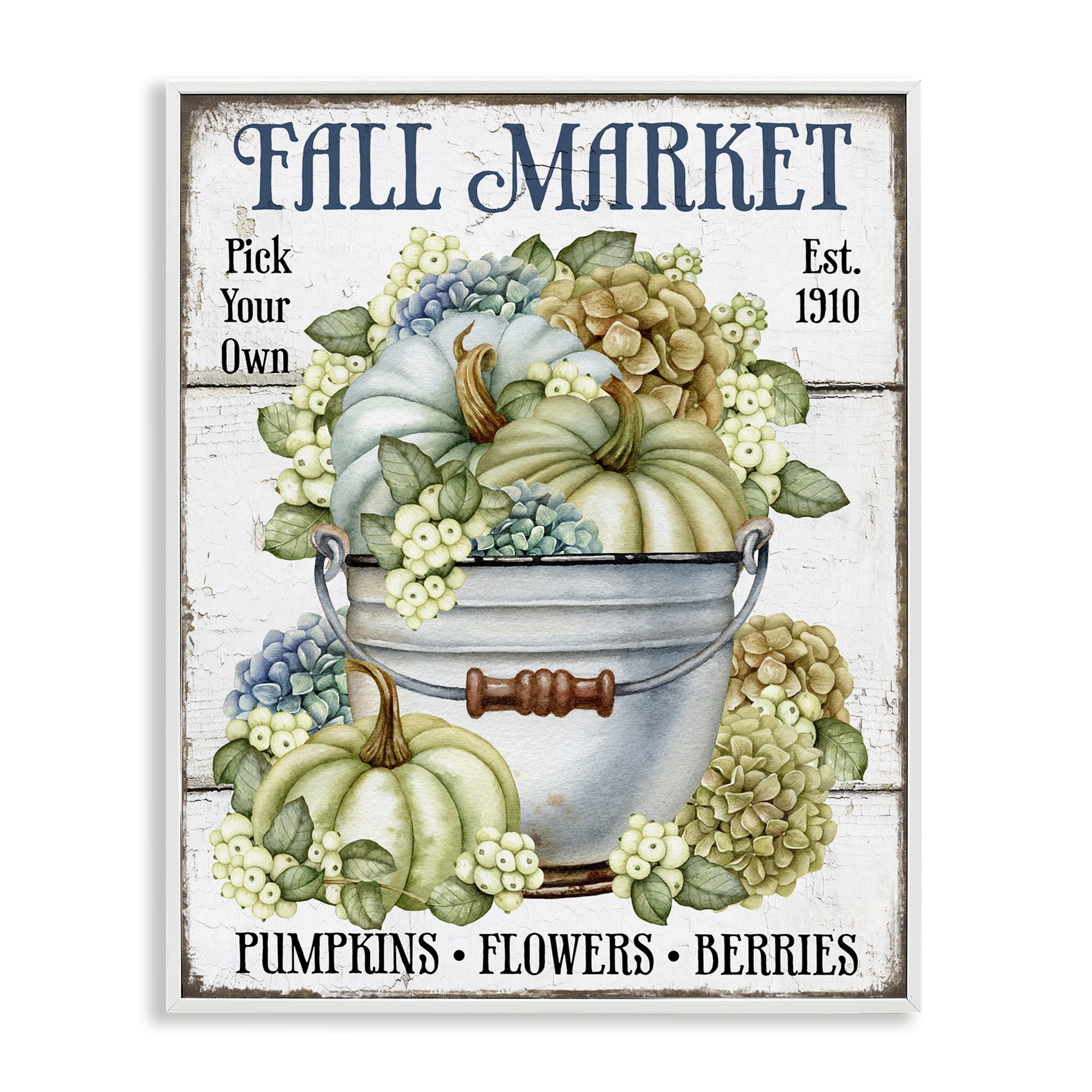 Stupell Industries Vintage Pumpkins & Hydgrangea Holiday Painting White Framed Art Prints Wall Art, 11 x 14