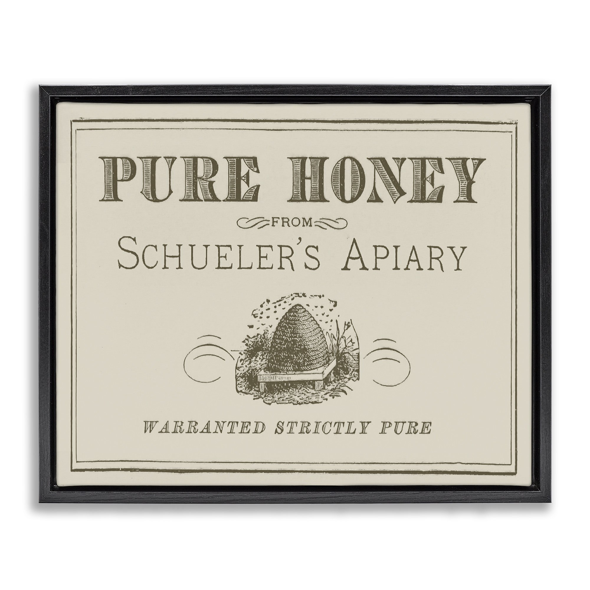 Stupell Industries Vintage Pure Honey Food & Beverage Painting Black Floater Framed Canvas Art Print Wall Art, 21 x 17