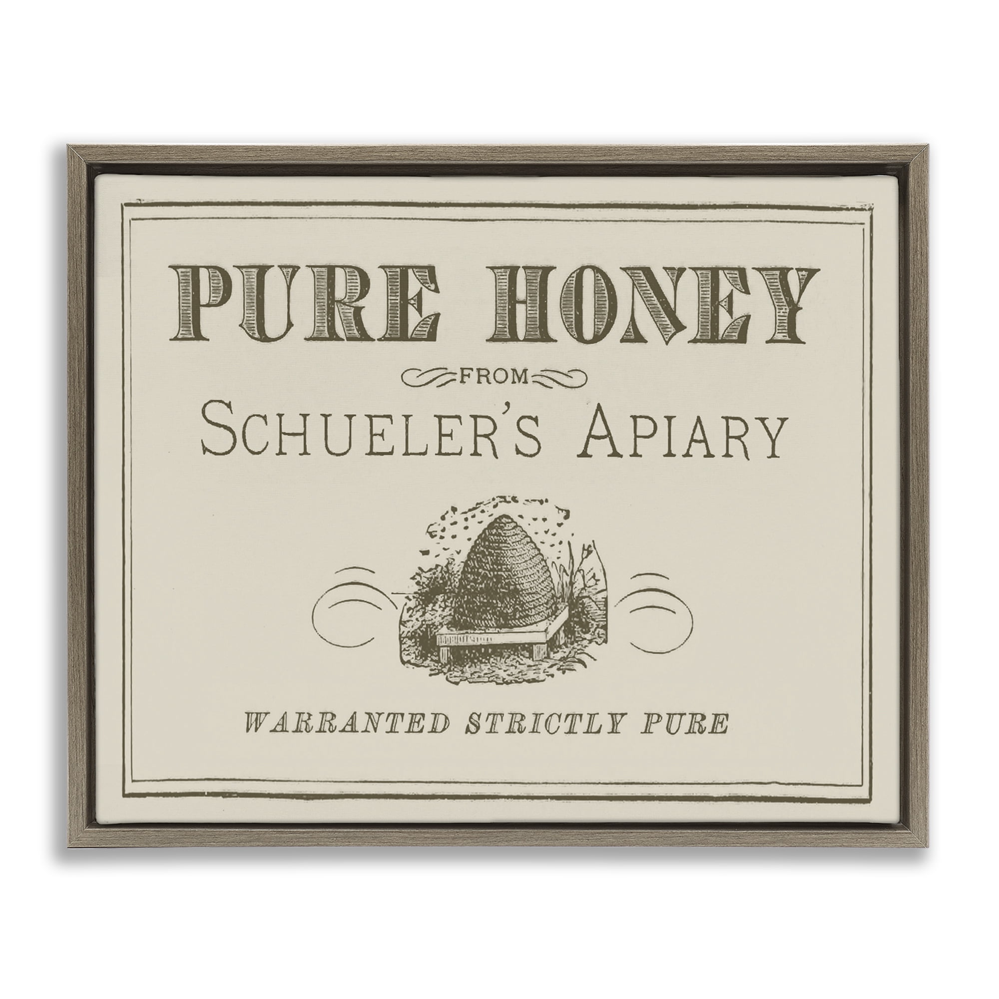 Stupell Industries Vintage Pure Honey Food & Beverage Painting Brown Floater Framed Canvas Art Print Wall Art, 21 x 17