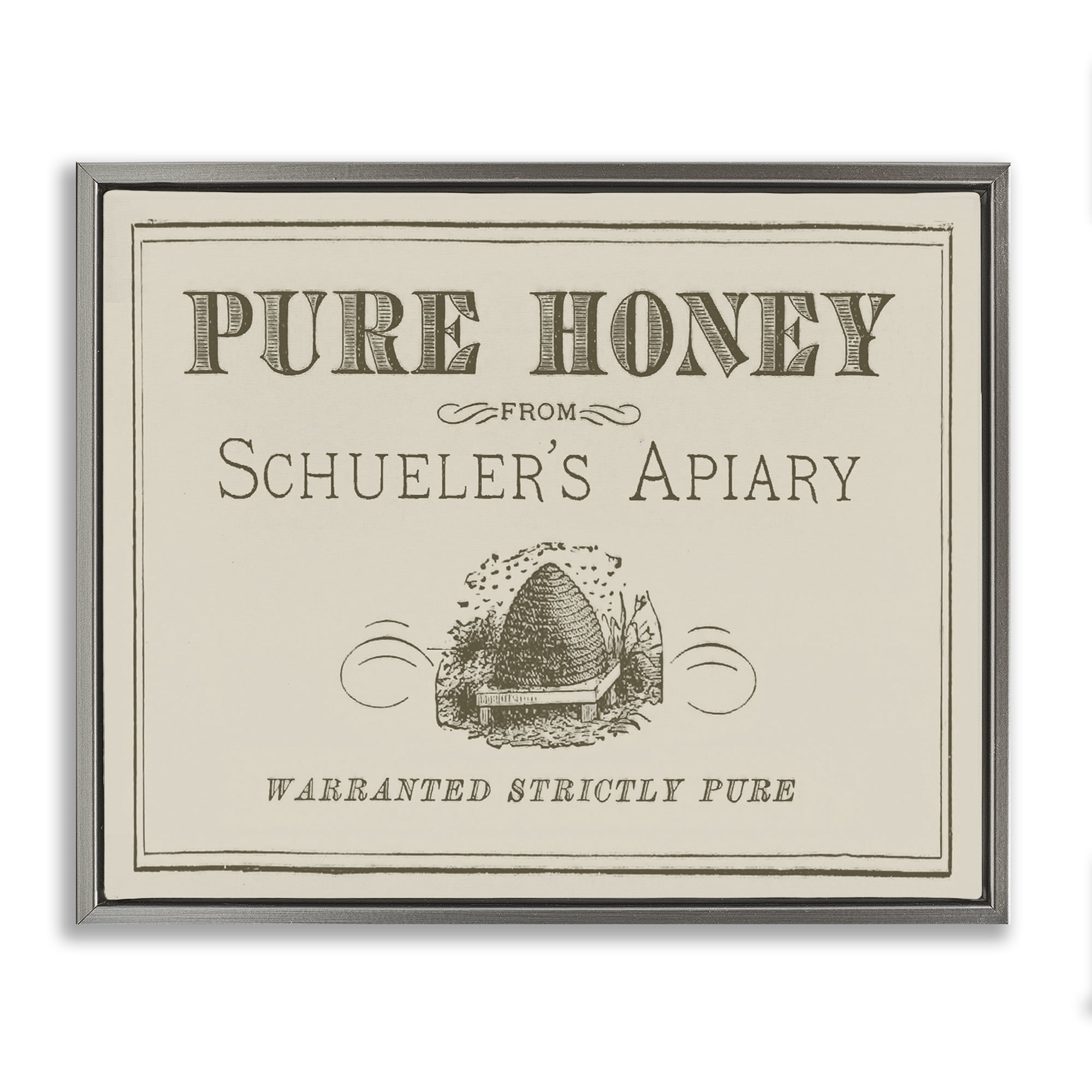 Stupell Industries Vintage Pure Honey Food & Beverage Painting Gray Floater Framed Canvas Art Print Wall Art, 21 x 17