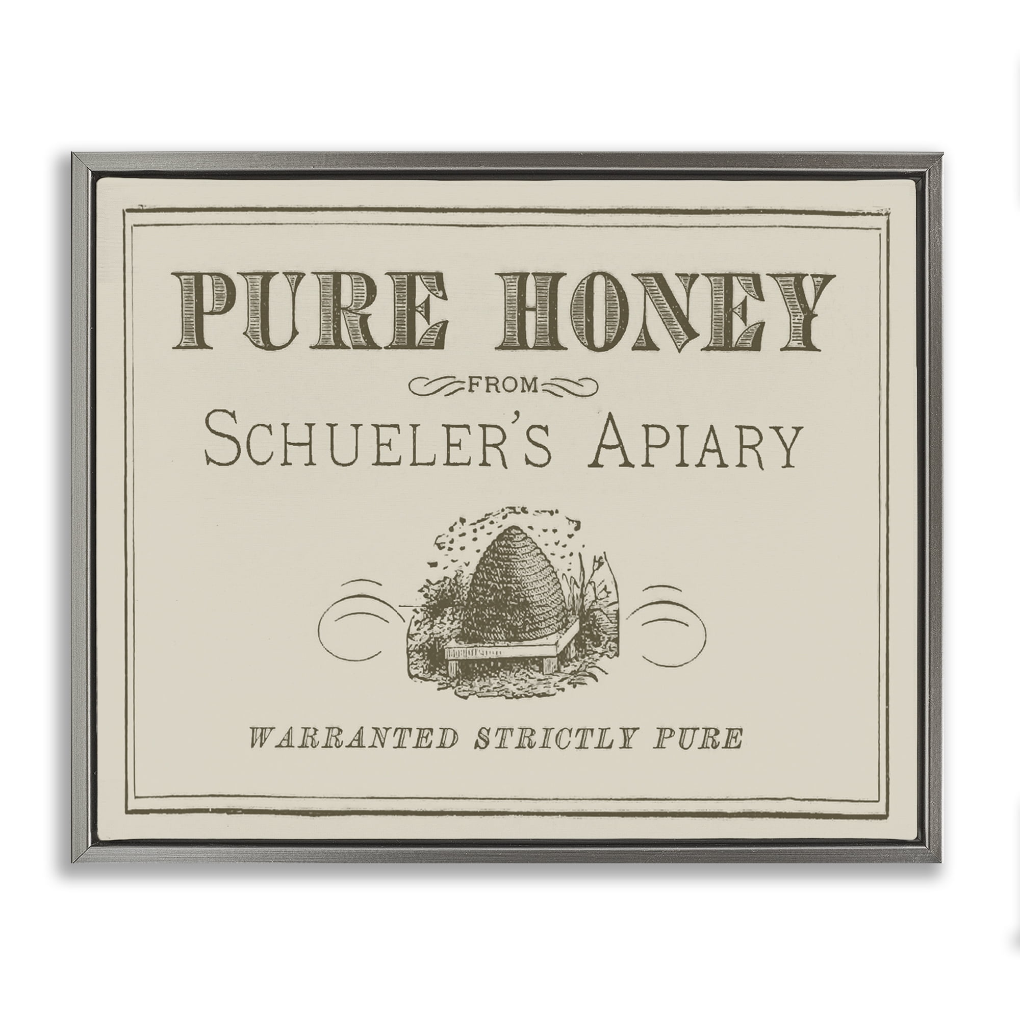 Stupell Industries Vintage Pure Honey Food & Beverage Painting Gray Floater Framed Canvas Art Print Wall Art, 31 x 25