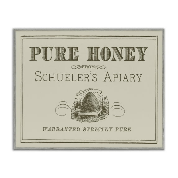Stupell Industries Vintage Pure Honey Food & Beverage Painting Gray Framed Art Print Wall Art, 30 x 24