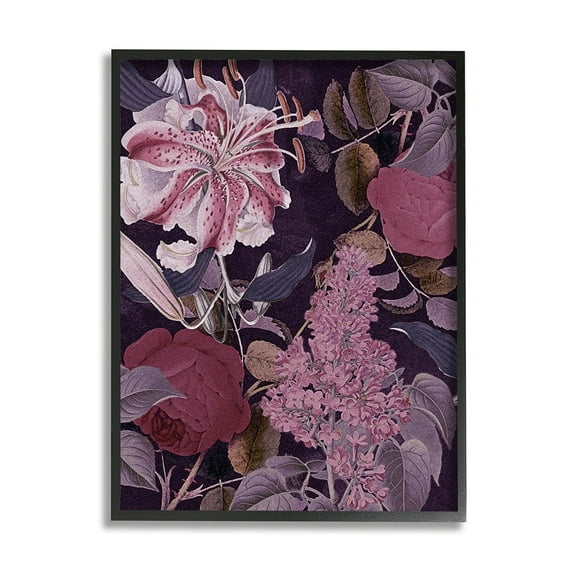 Stupell Industries Vintage Purple Bohemian Floral Illustration Black Framed by Daphne Polselli