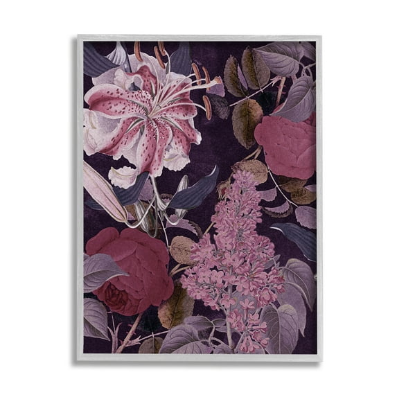 Stupell Industries Vintage Purple Bohemian Floral Illustration Gray Framed by Daphne Polselli