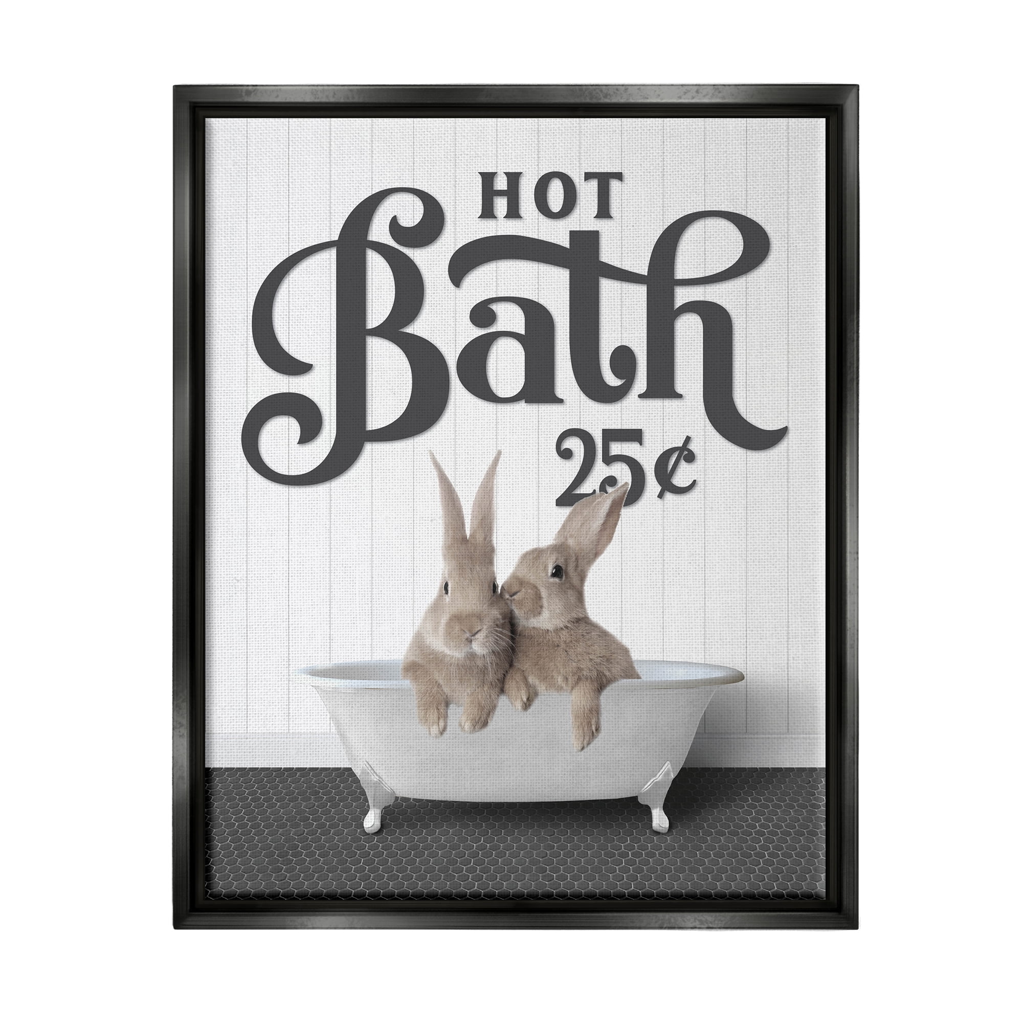 Stupell Industries Vintage Rabbits in Tub Animals & Insects Painting Black Floater Framed Art Print Wall Art, 25 x 31