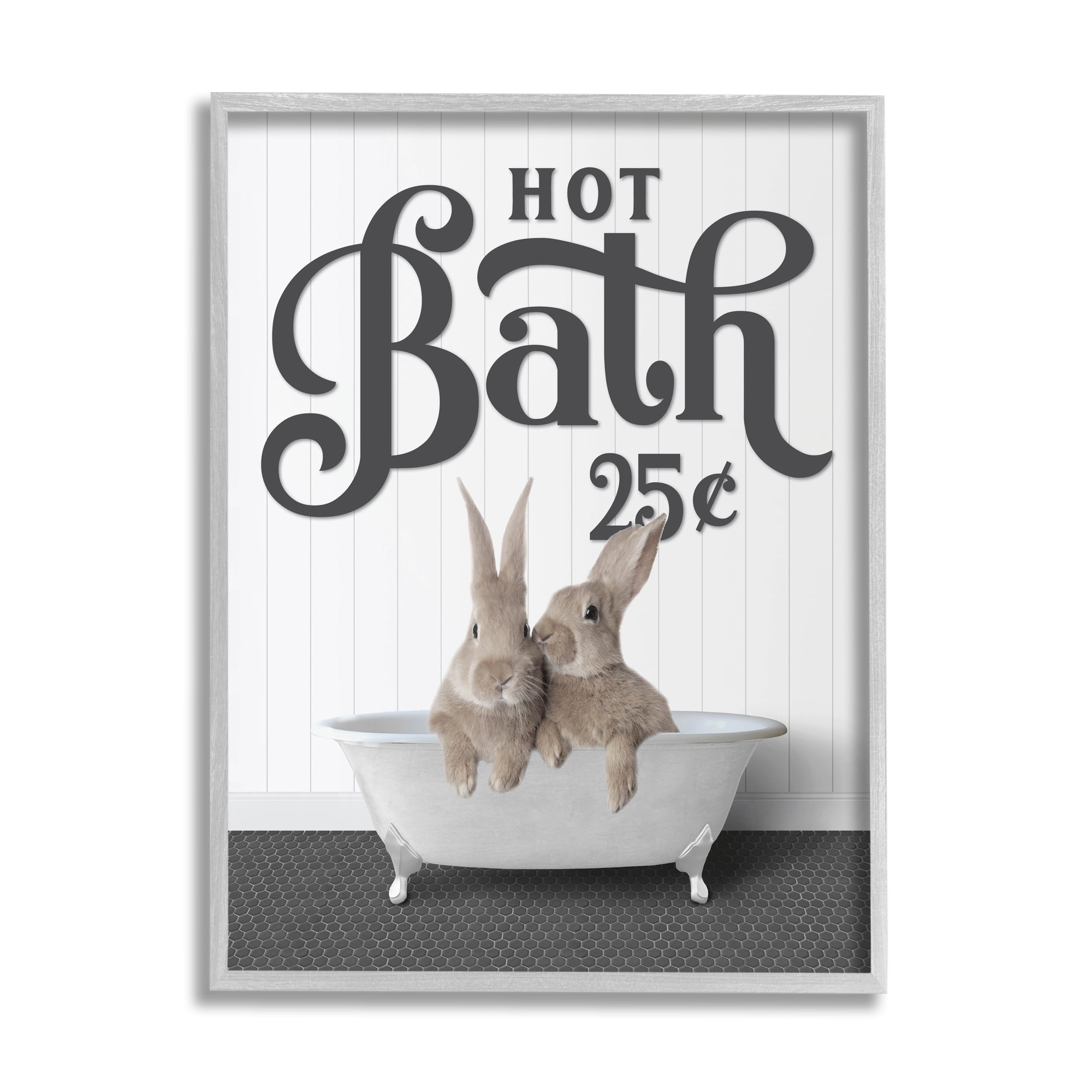 Stupell Industries Vintage Rabbits in Tub Animals & Insects Painting Gray Framed Art Print Wall Art, 11 x 14