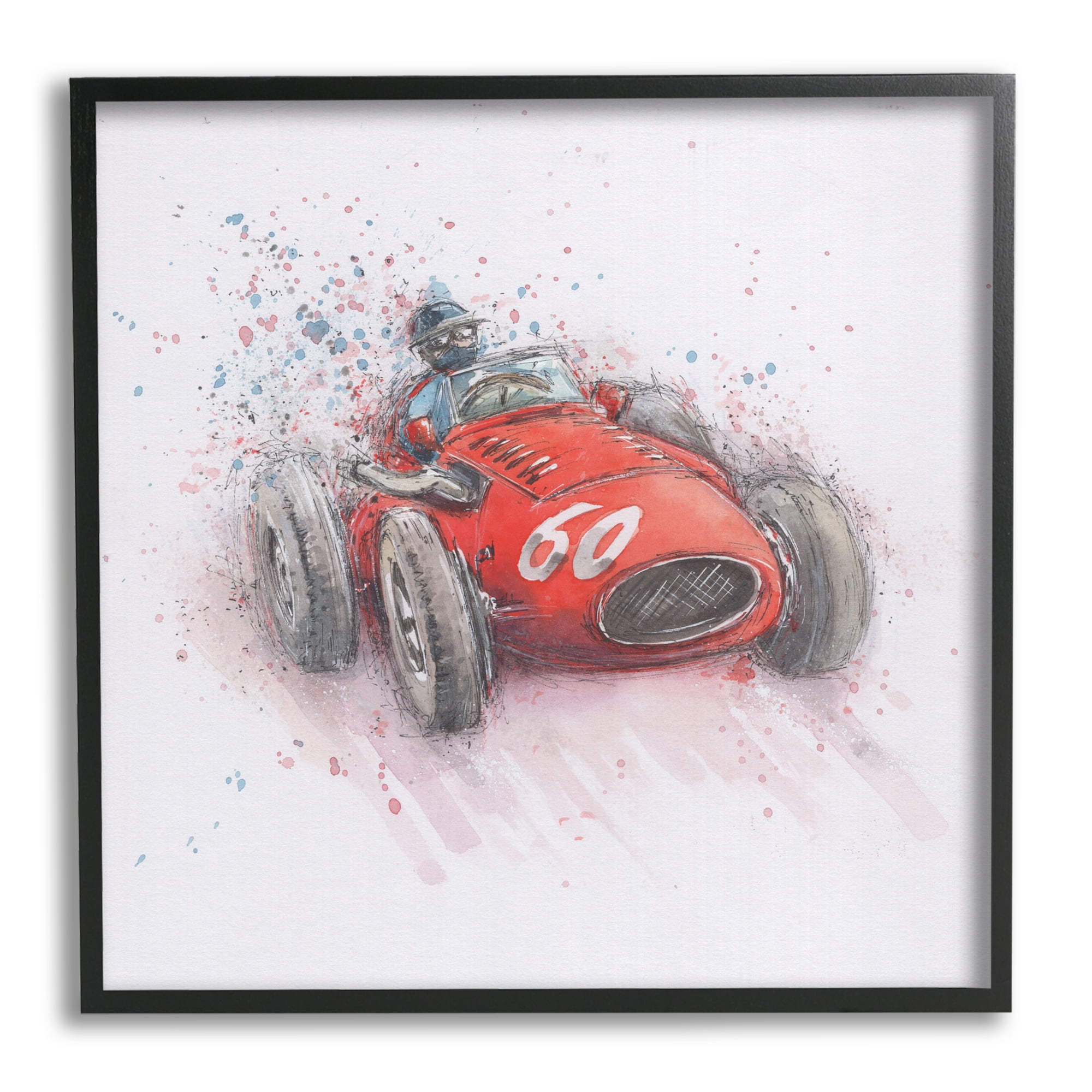 Stupell Industries Vintage Race Car Transportation Painting Black Framed Art Print Wall Art, 12 x 12