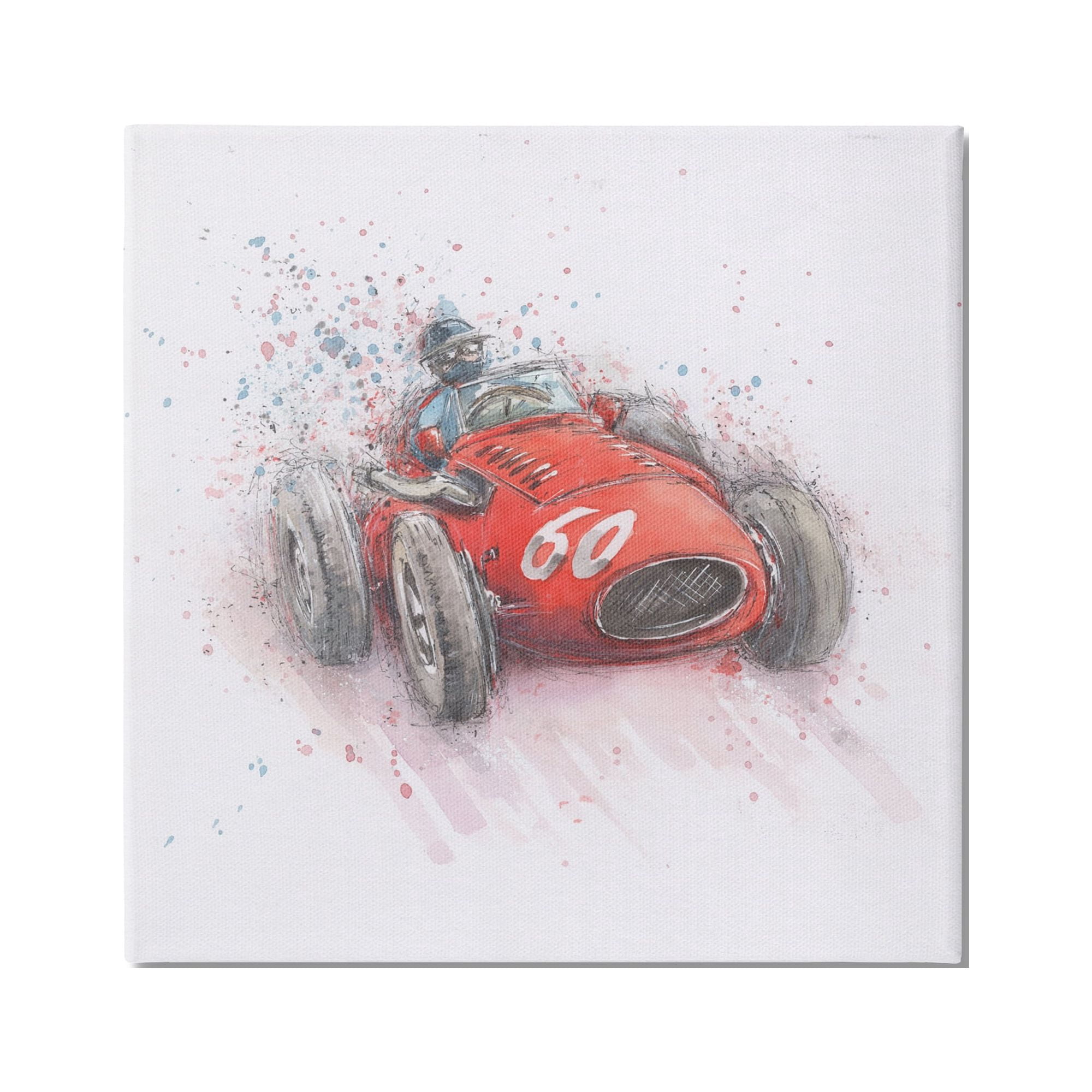 Stupell Industries Vintage Race Car Transportation Painting Gallery Wrapped Canvas Art Print Wall Art, 30 x 30