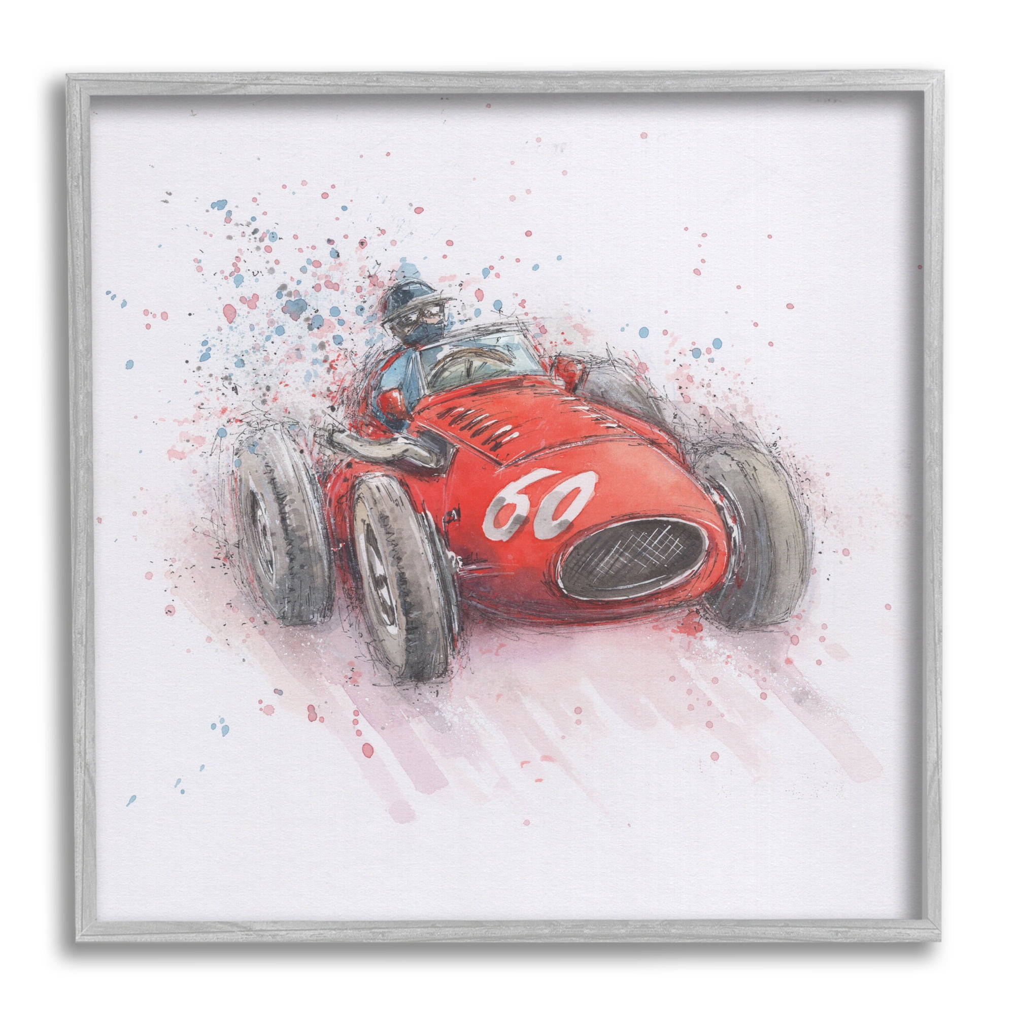 Stupell Industries Vintage Race Car Transportation Painting Gray Framed Art Print Wall Art, 24 x 24